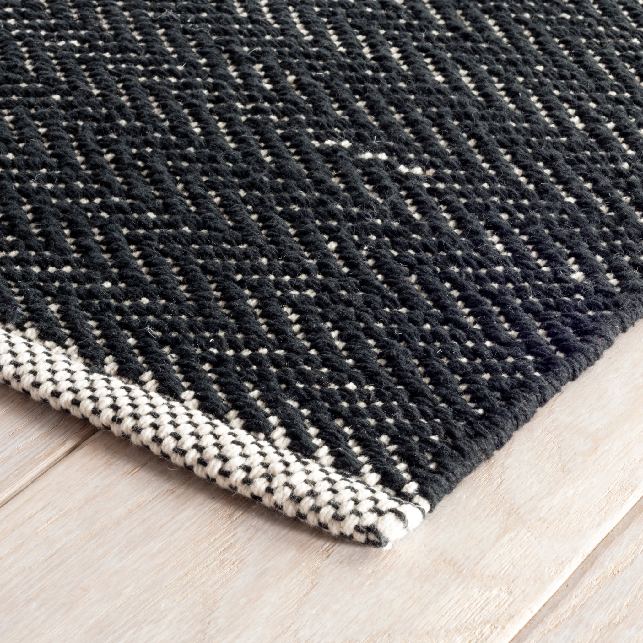 Herringbone Black Handwoven Cotton Rug