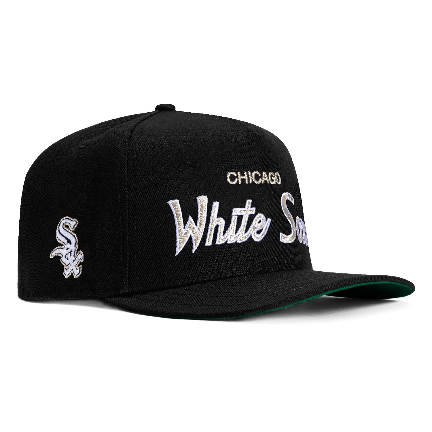 New Era 9Fifty A-Frame Chicago White Sox Logo Patch Script Snapback Hat - Black