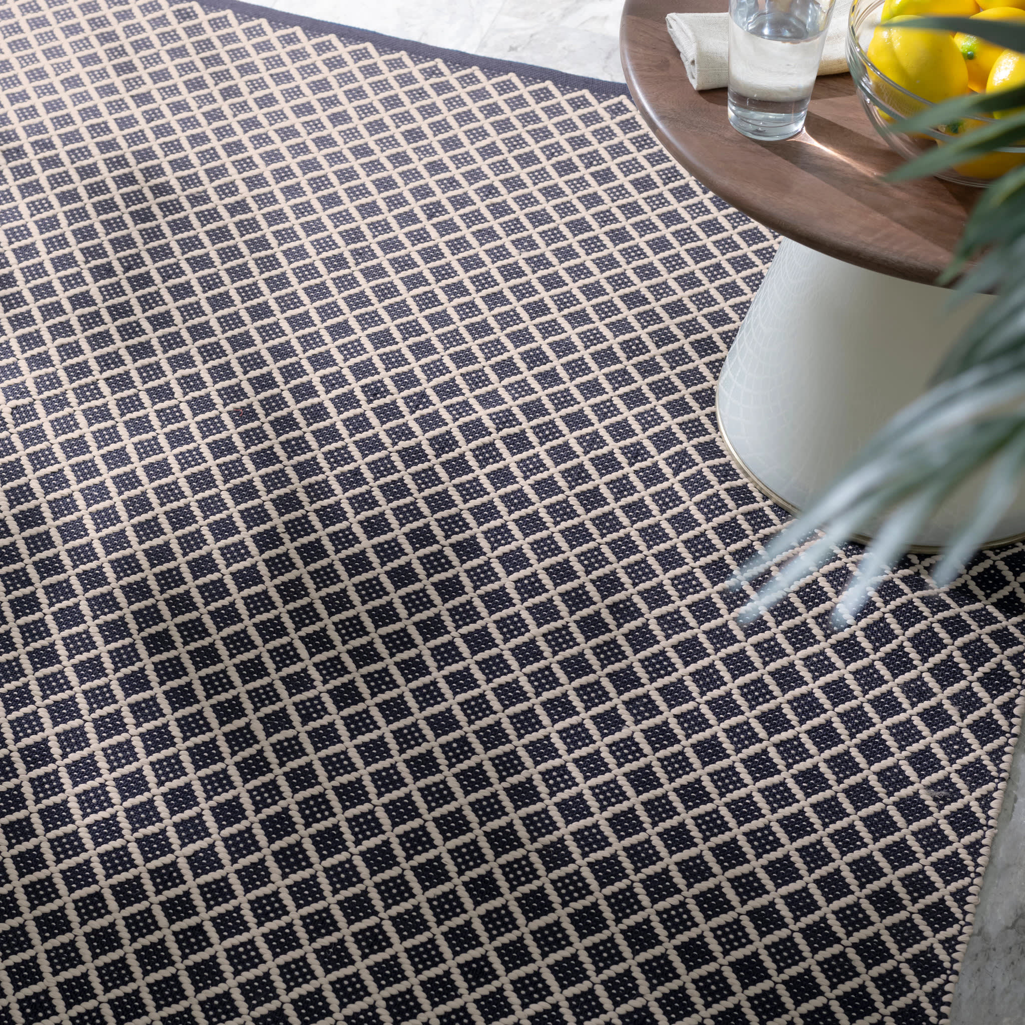 Trellis Navy Handwoven Indoor/Outdoor Rug