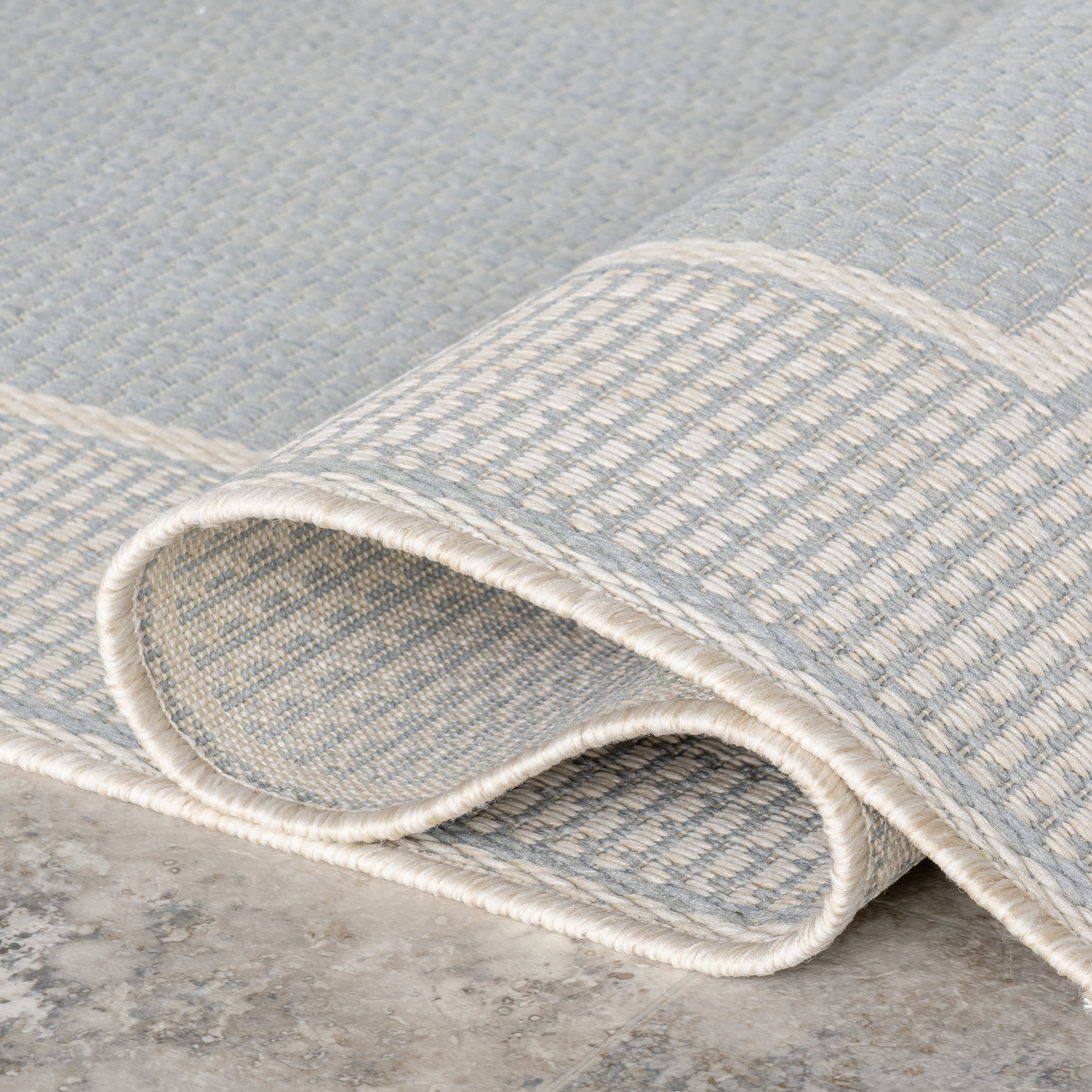 Monochrome Bordered Indoor/Outdoor Rug | Slate Blue