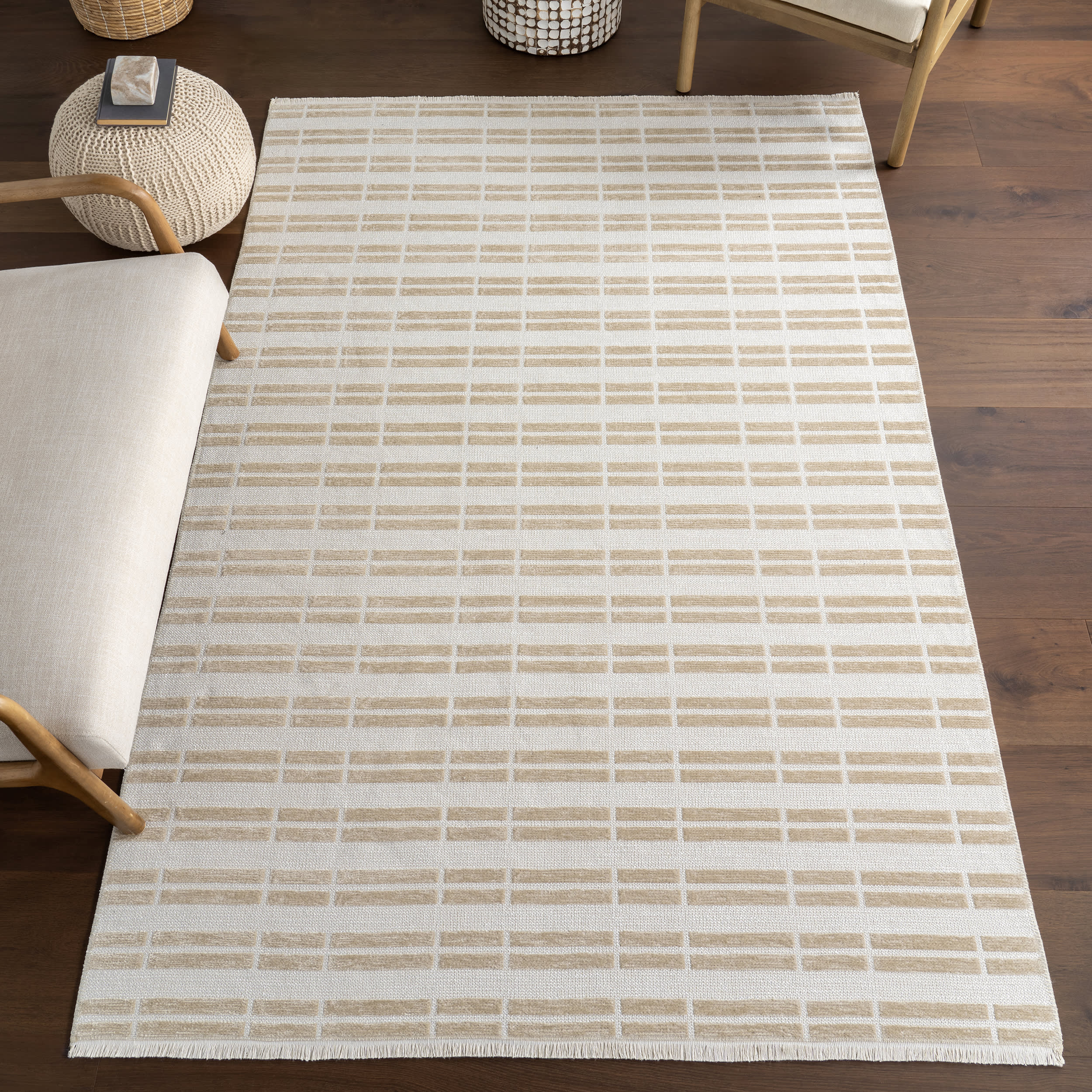 Malaya Striped Reversible Washable Rug | Taupe