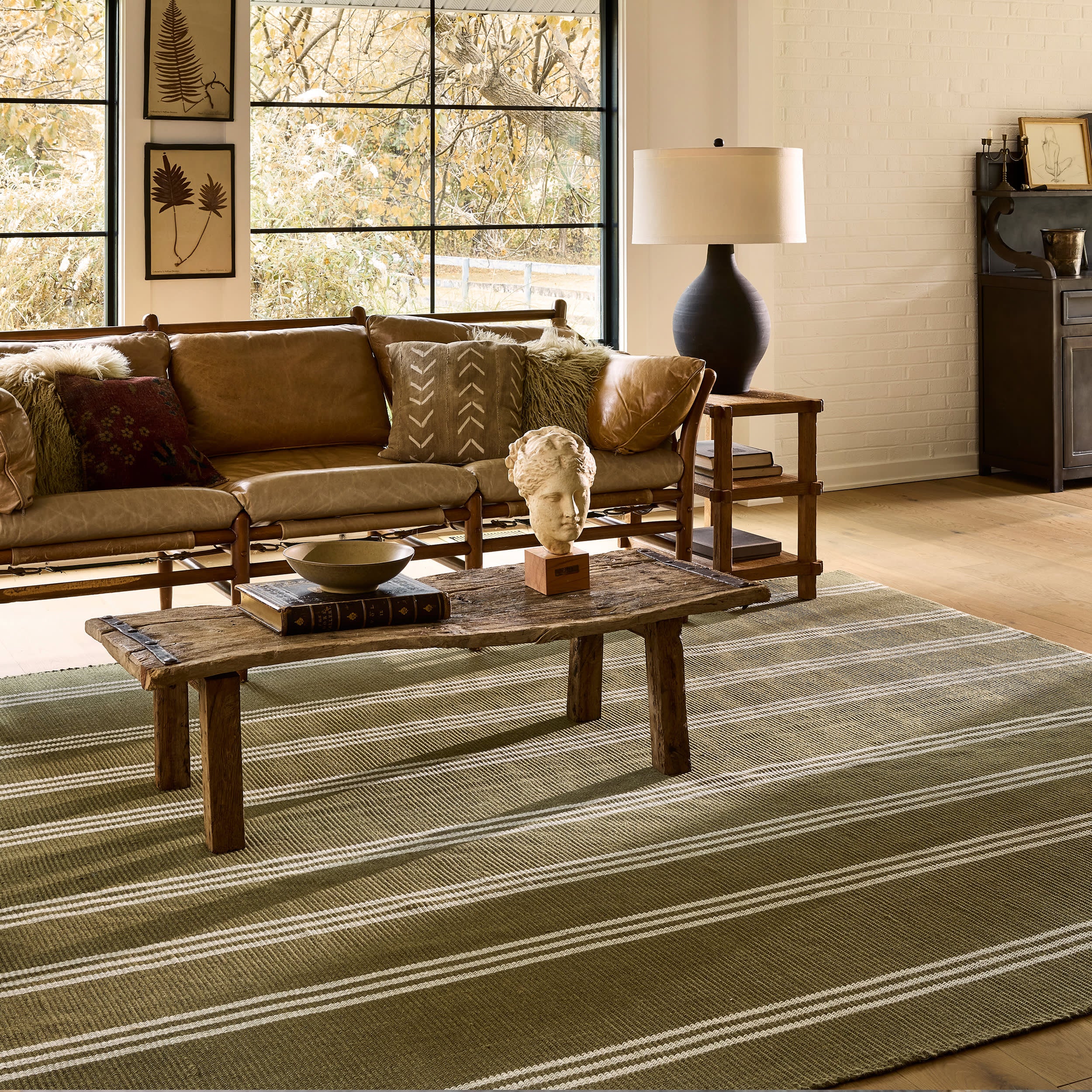 Hawthorn Striped Wool Rug | Olive Green