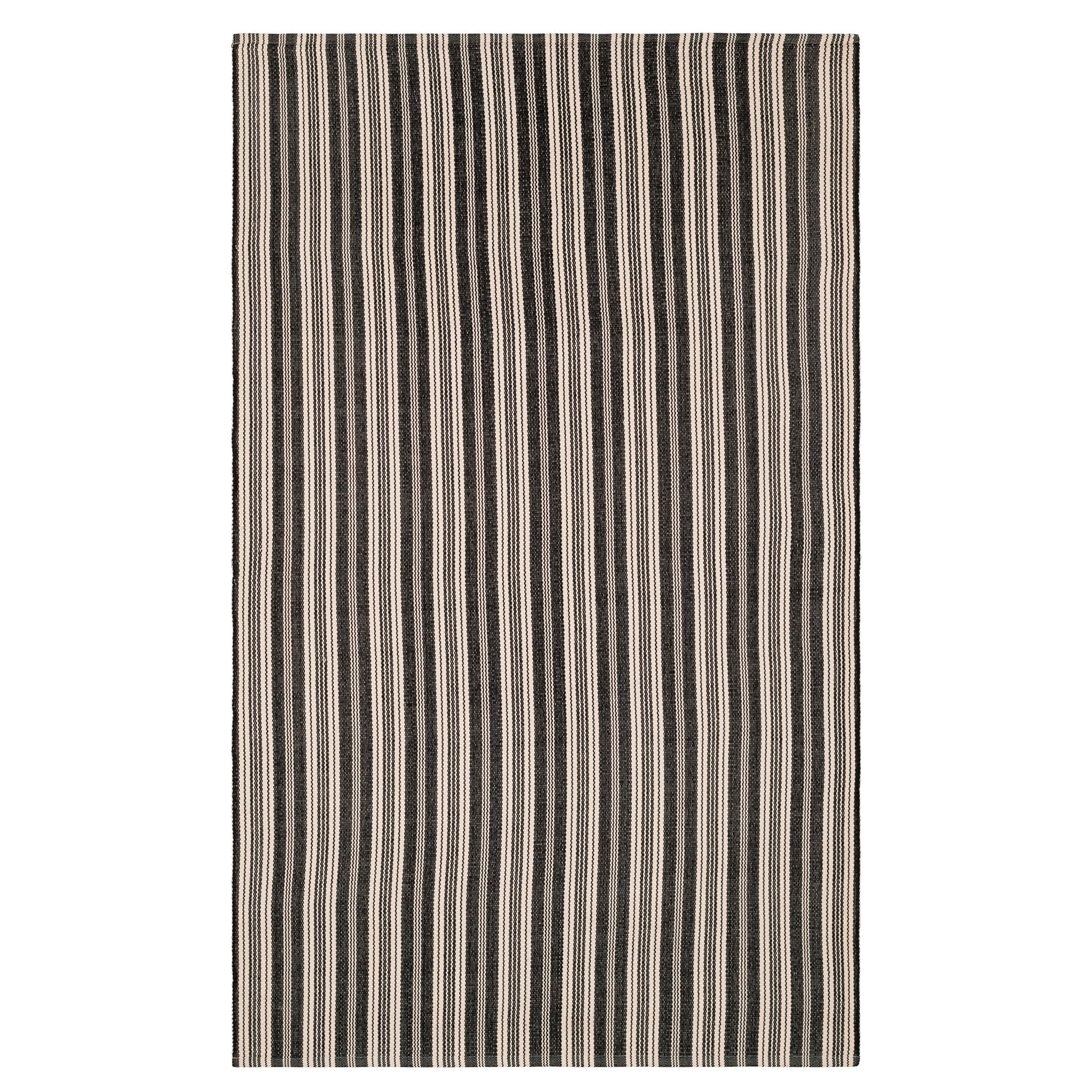 Ticking Stripe Black/Ivory Handwoven Indoor/Outdoor Rug