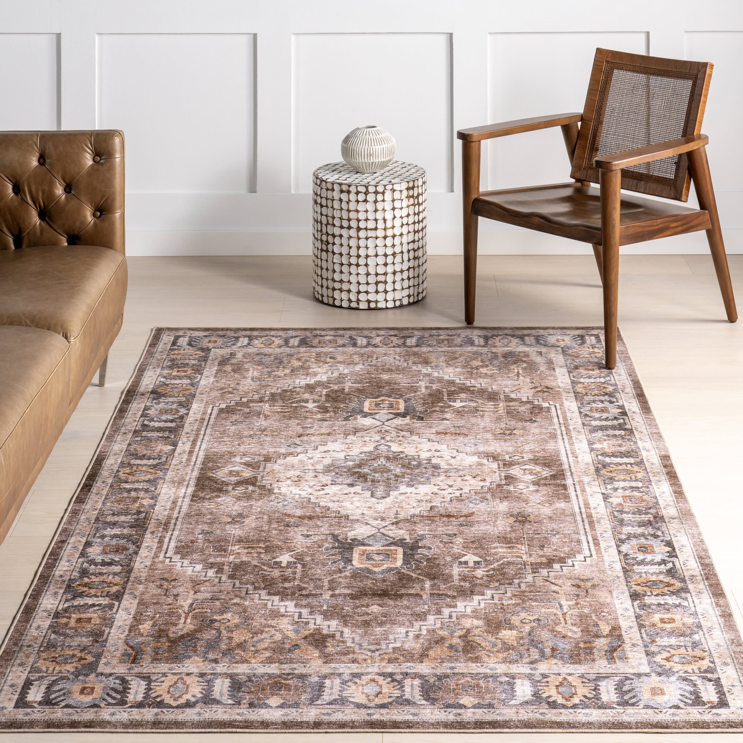 Harmoni Medallion Spill Proof Washable Rug | Brown