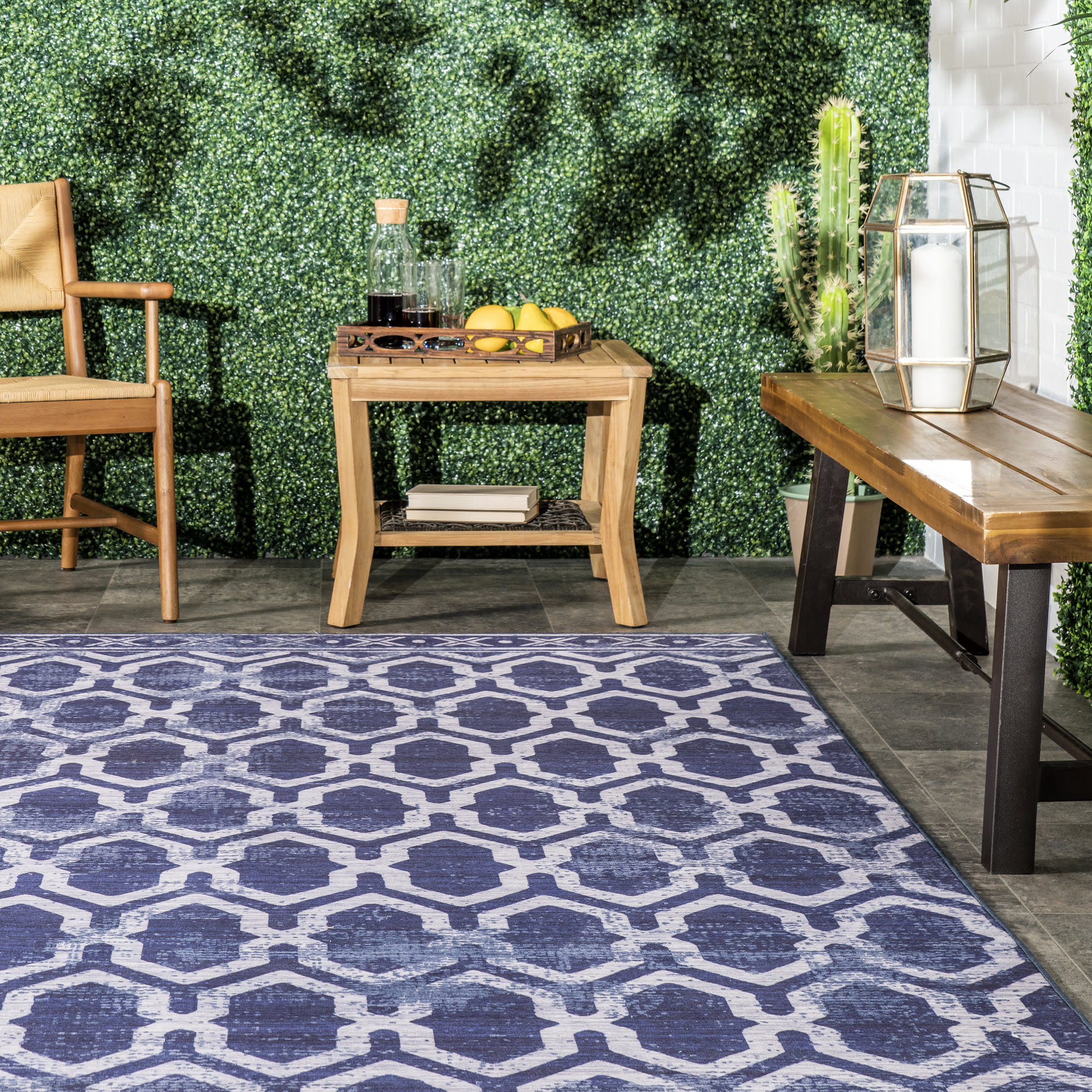 Megan Trellis Washable Indoor/Outdoor Rug | Blue