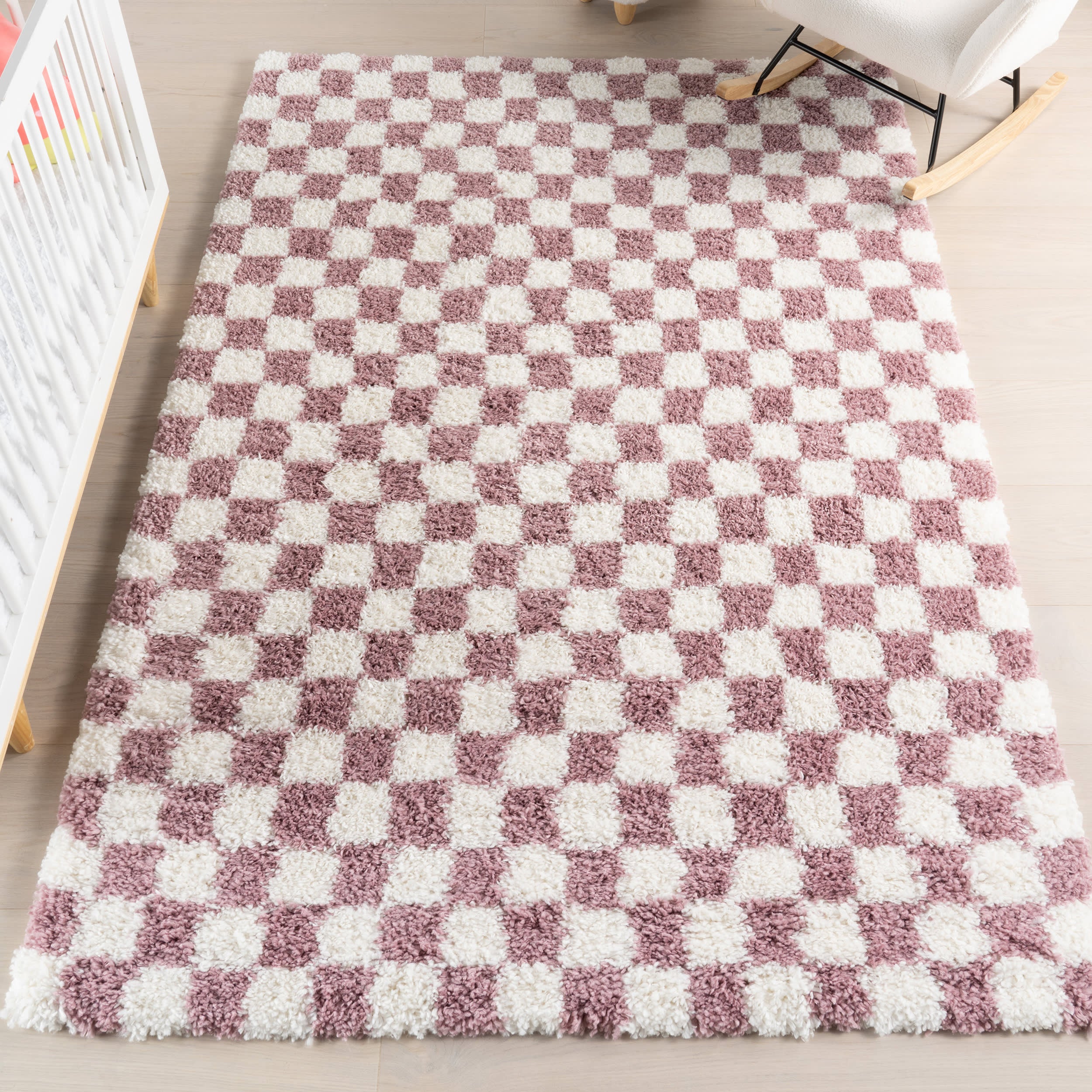 Bettie Retro Checkered Shag Rug | Pink