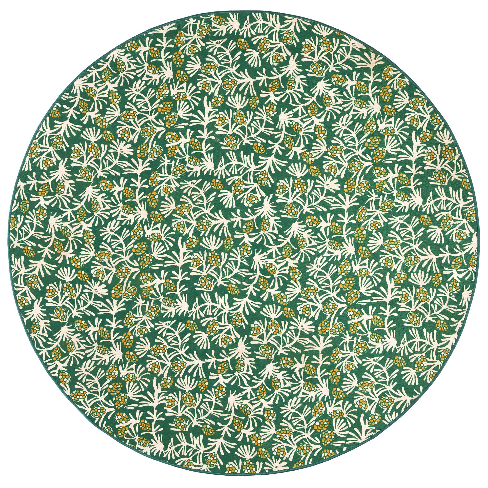 Winter Pinecones Green Machine Washable Rug