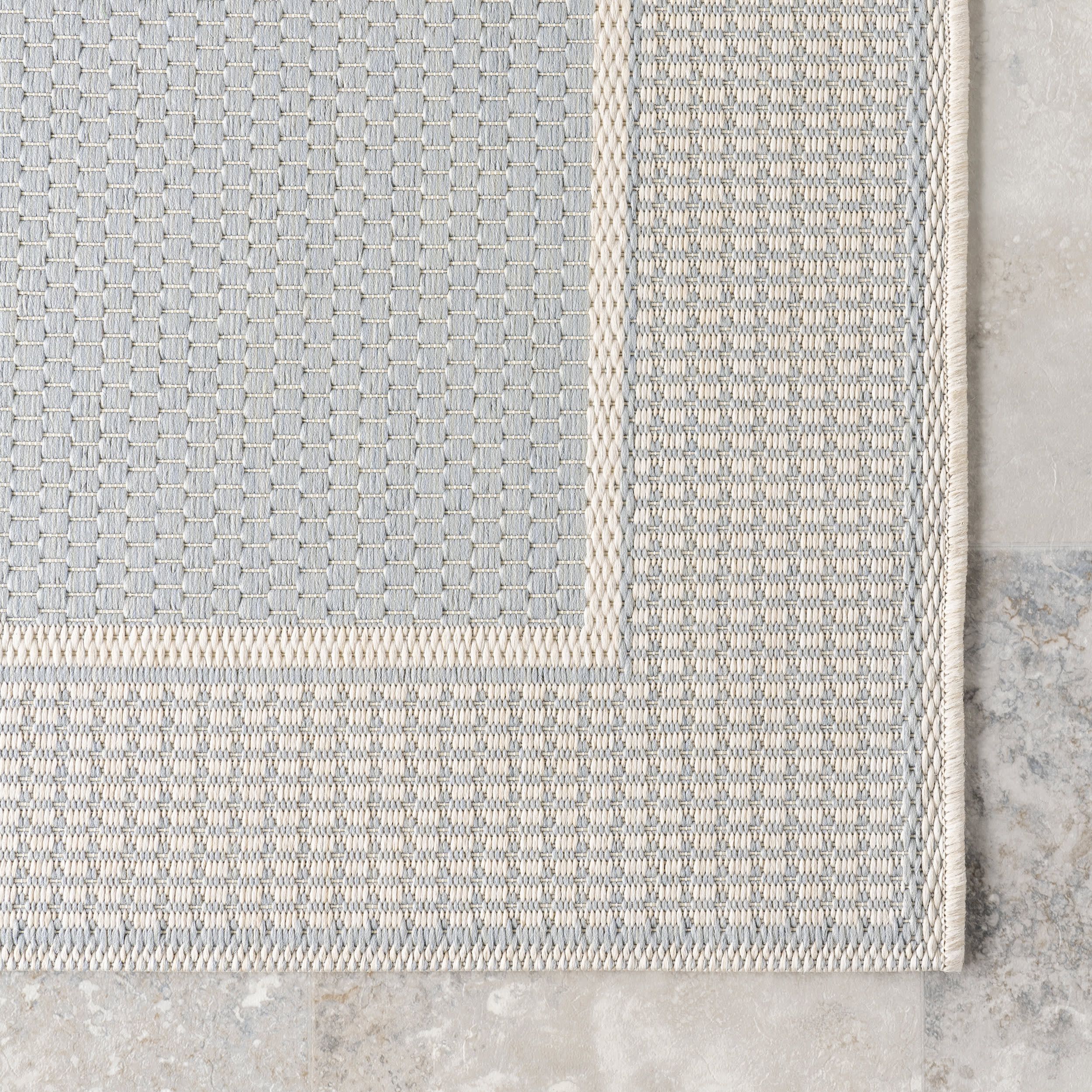 Monochrome Bordered Indoor/Outdoor Rug | Slate Blue