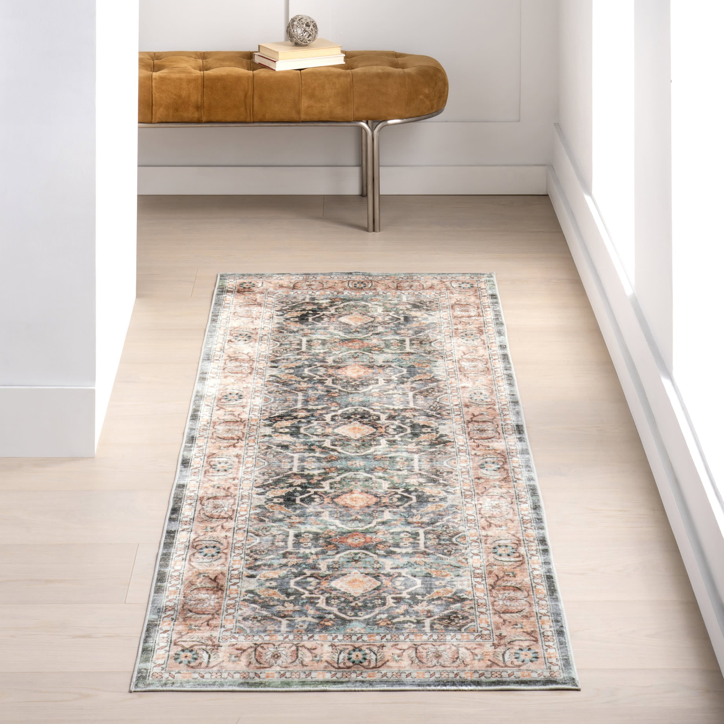 Hadlee Medallion Washable Rug | Peach