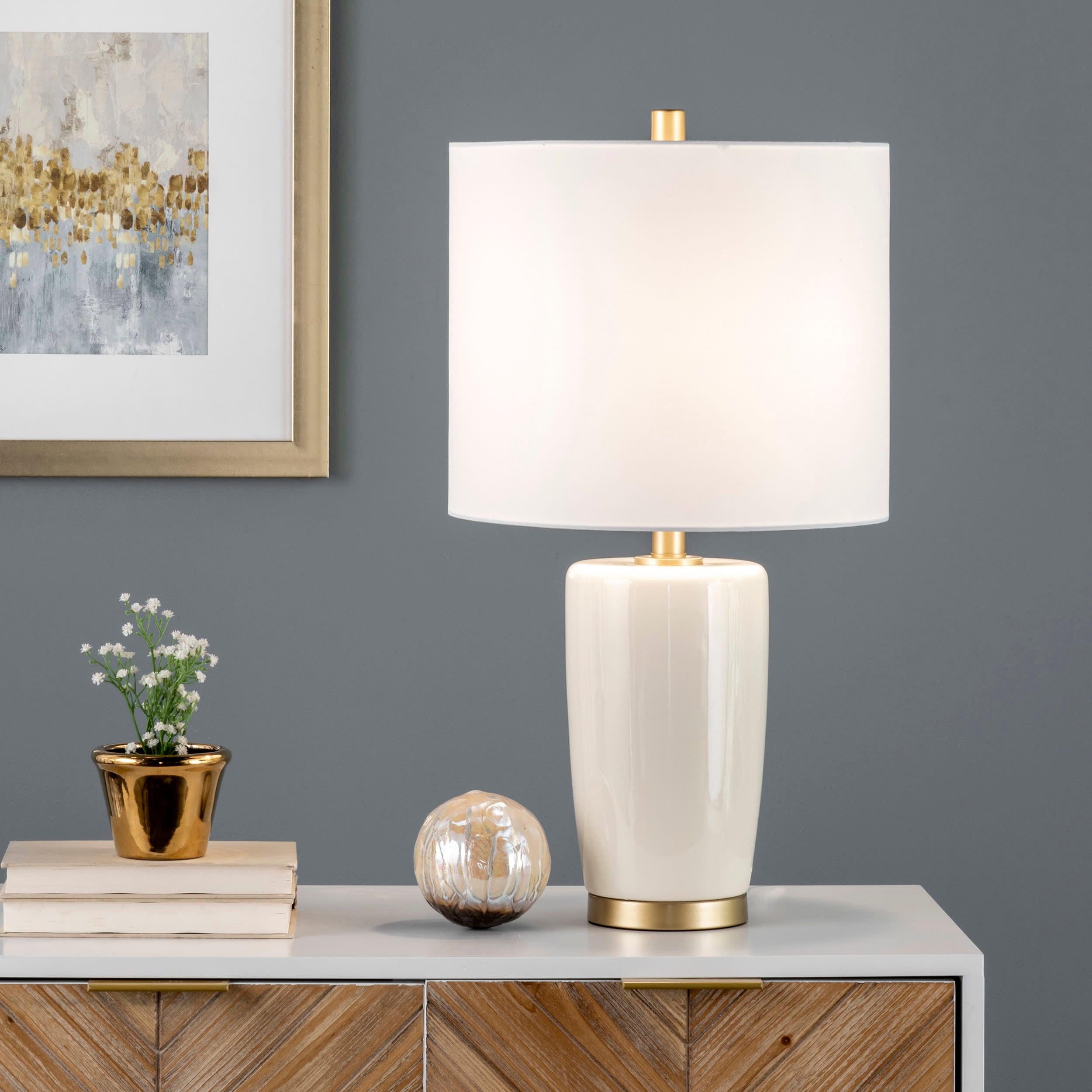 24-inch Glazed Ceramic Vase Table Lamp | Cream