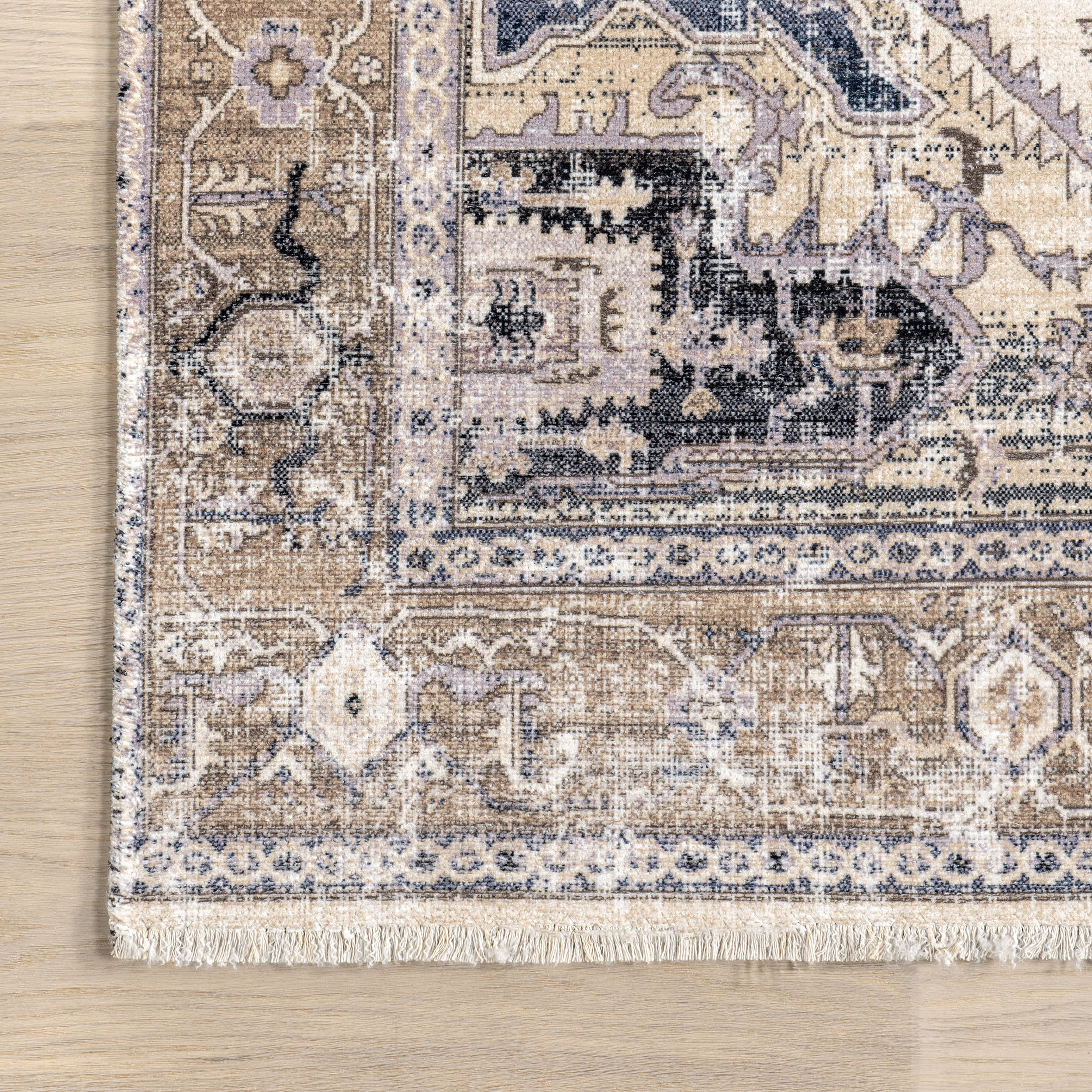 Larkspur Fringed Washable Rug | Light Brown