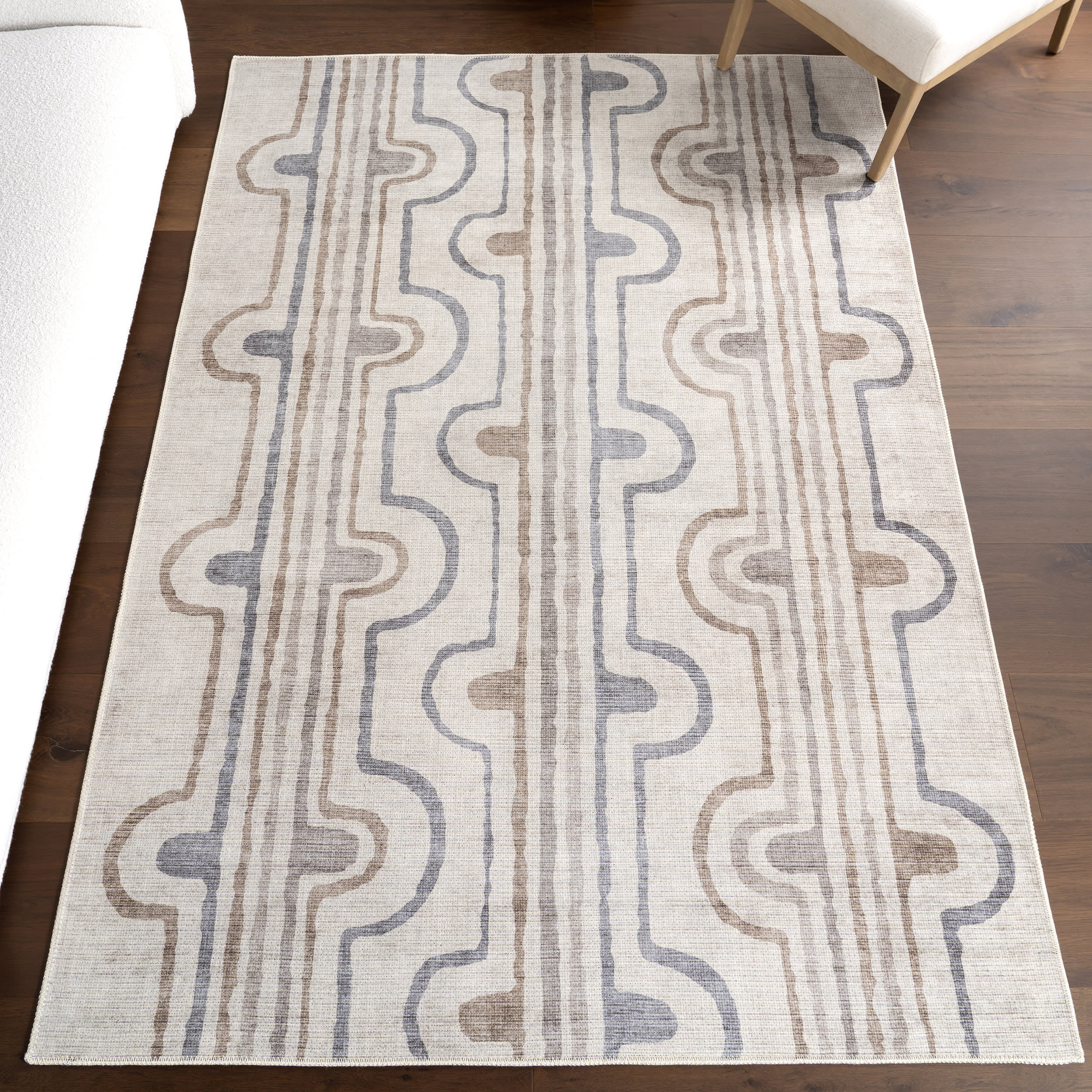 Nyra Groovy Washable Rug | Taupe