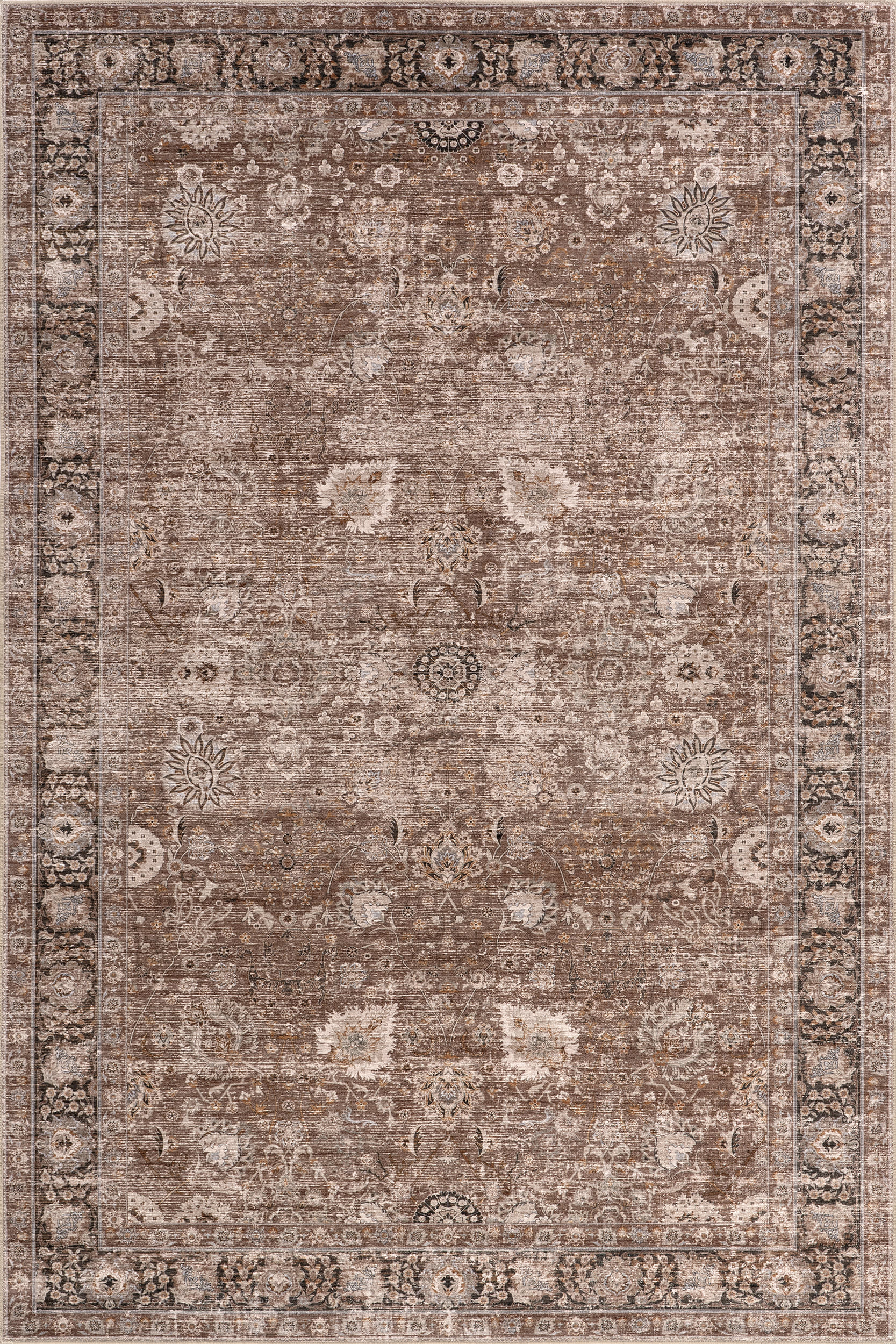 Bayberry Spill Proof Vintage Washable Rug | Brown