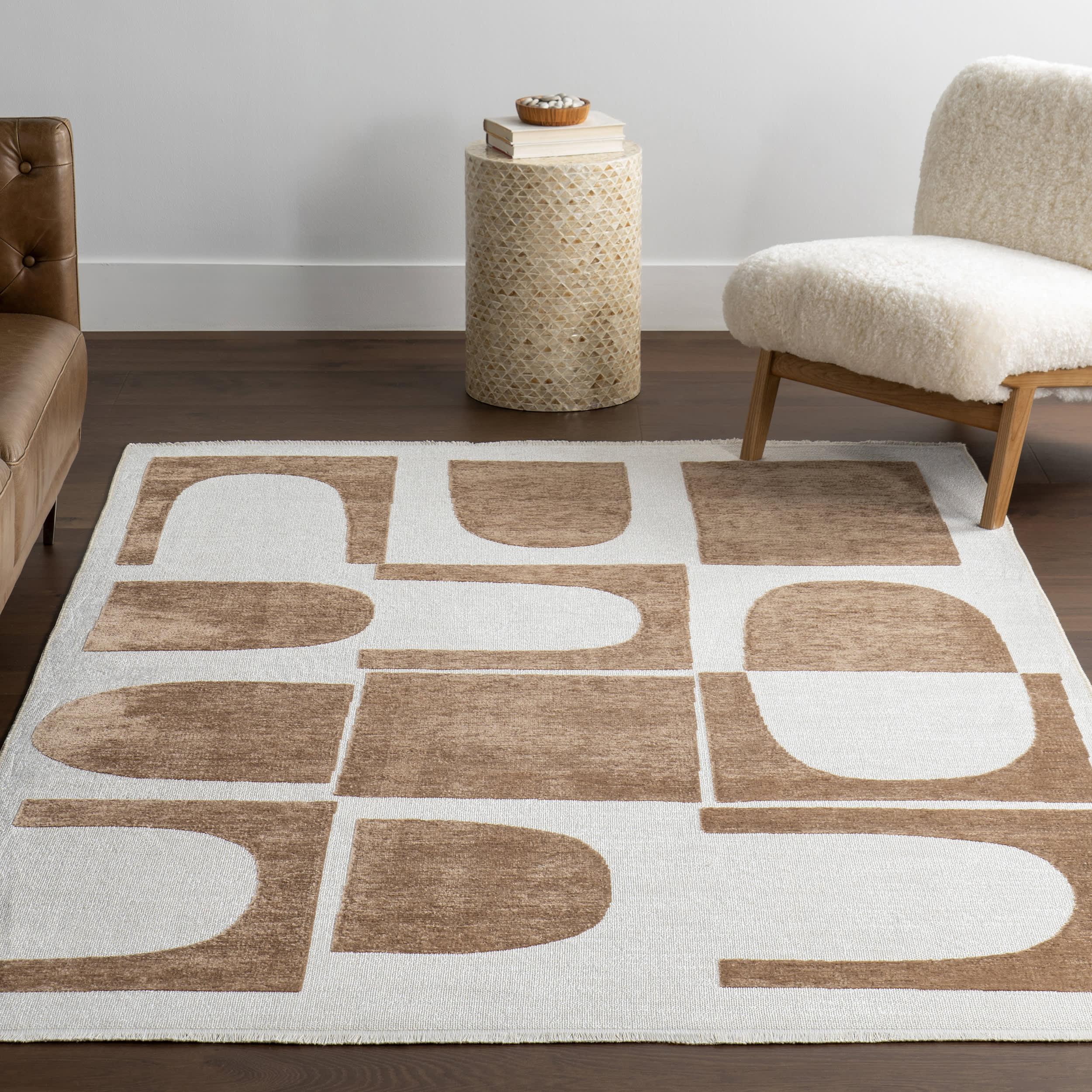 Kali Modern Geometric Reversible Washable Rug | Taupe