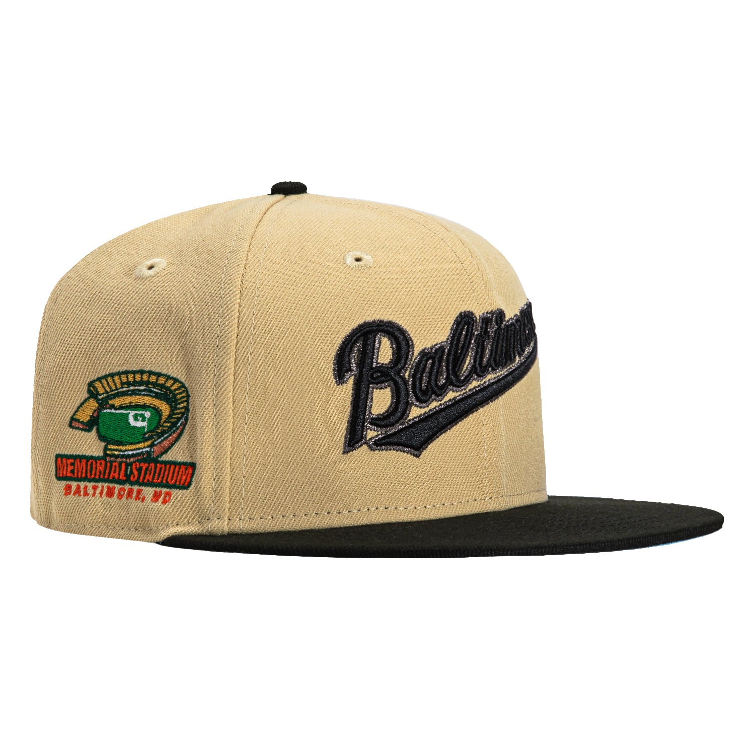 New Era 59Fifty Baltimore Orioles Memorial Stadium Patch Script Hat - Tan, Black