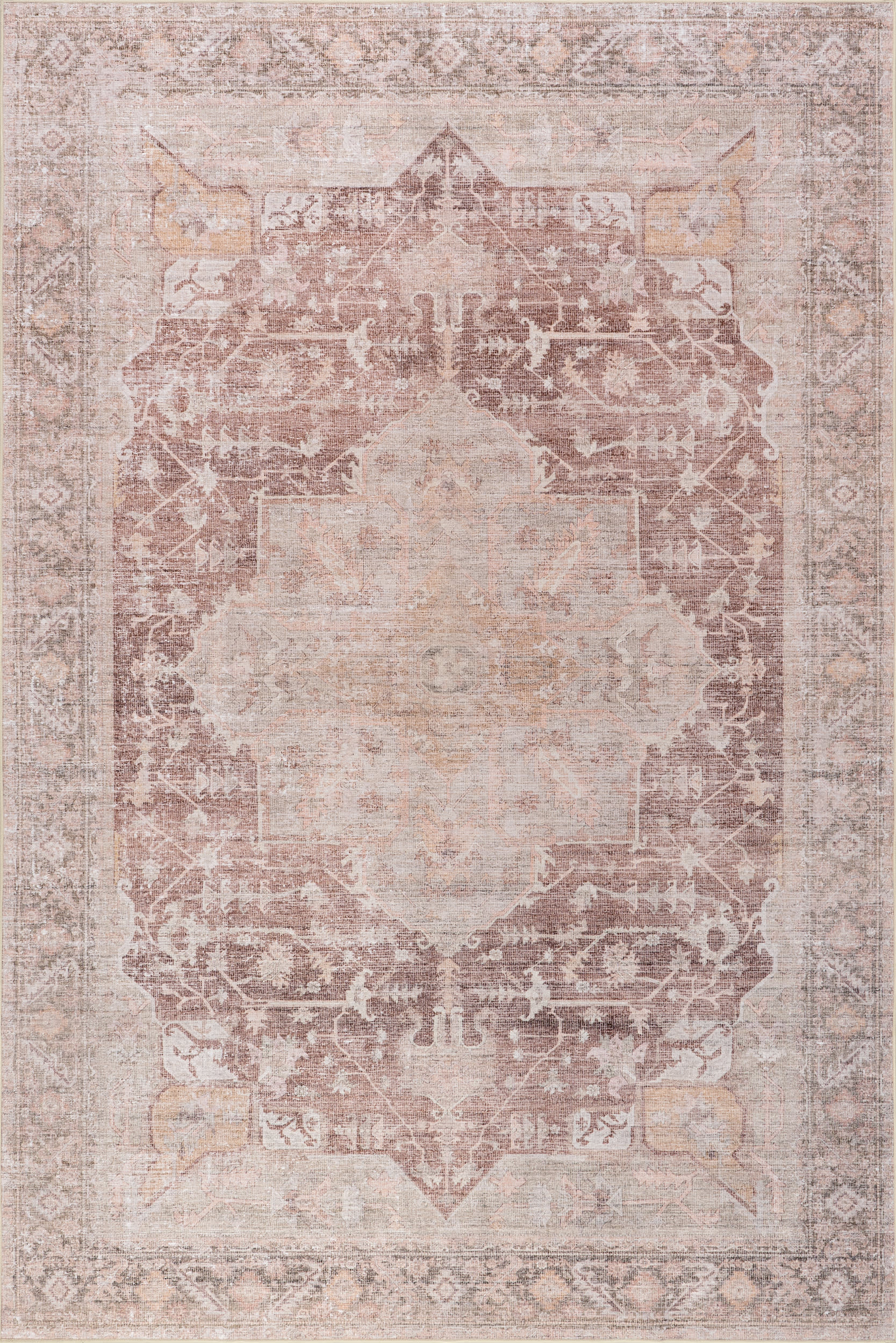 Ava Vintage Persian Spill Proof Washable Rug | Pale Pink