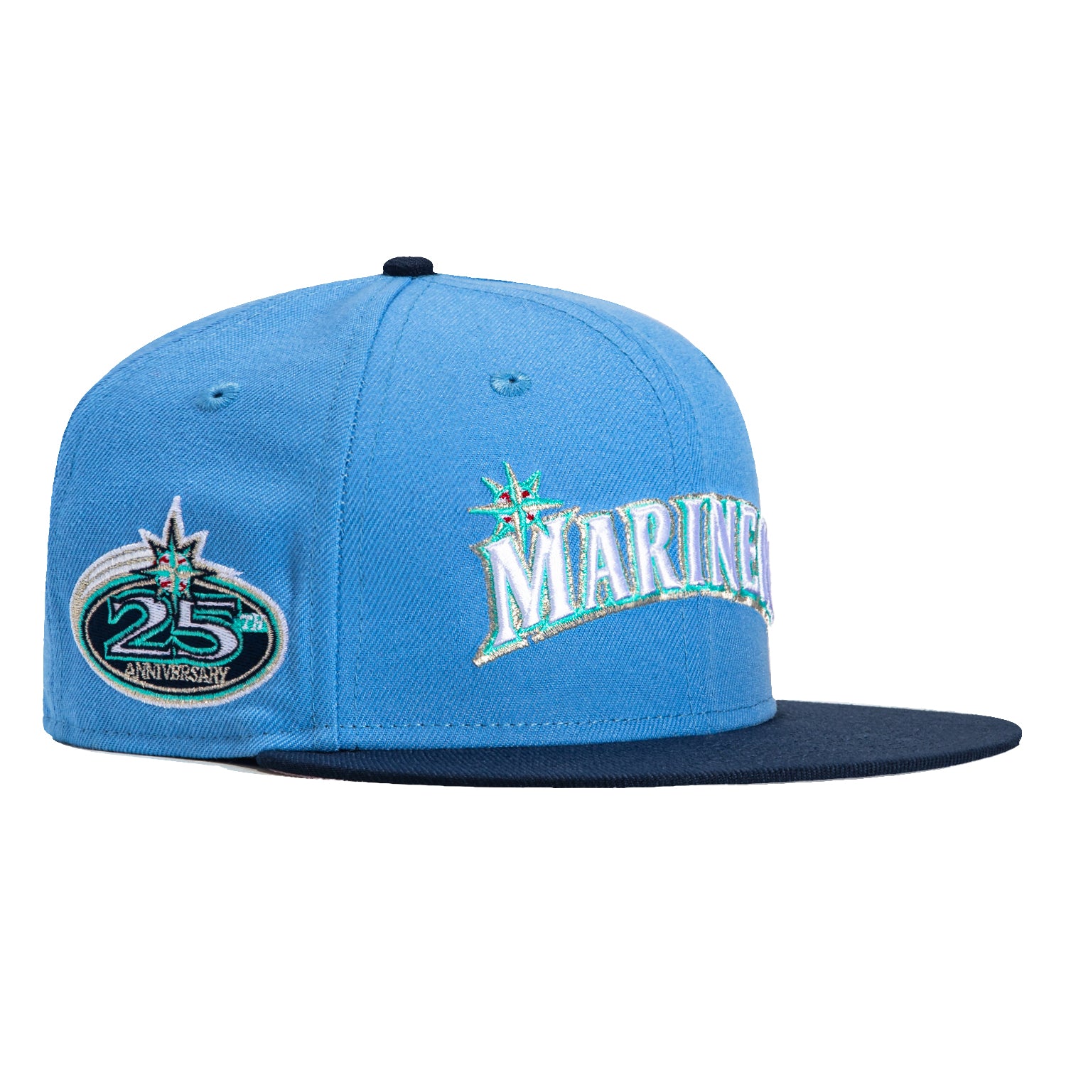 New Era 59Fifty Seattle Mariners 25th Anniversary Patch Word Hat - Light Blue, Navy