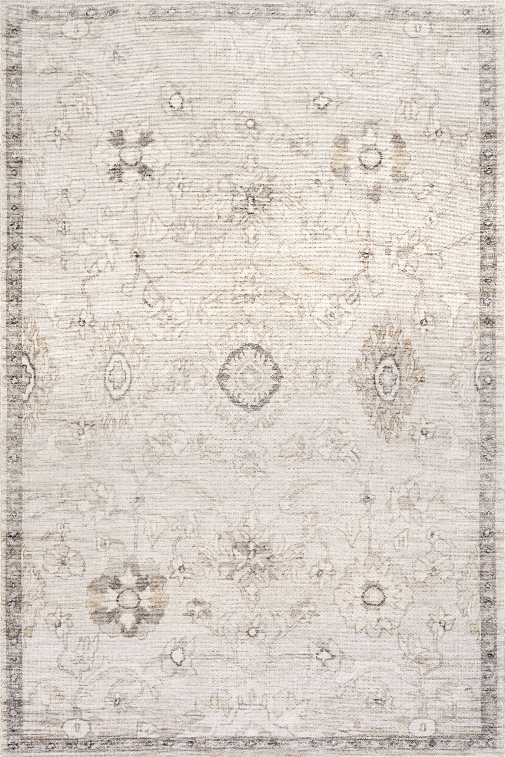 Cadence Floral Washable Rug | Taupe