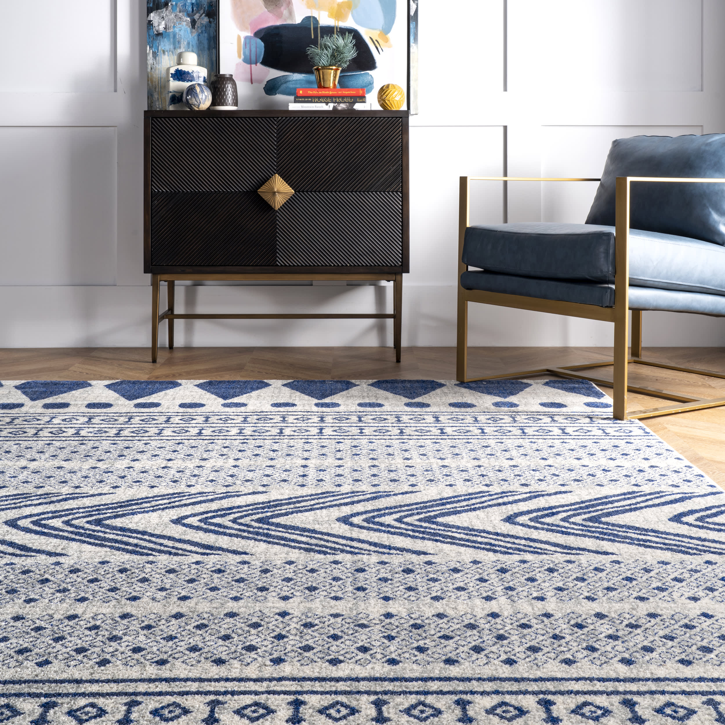 Geometric Banded Rug | Blue