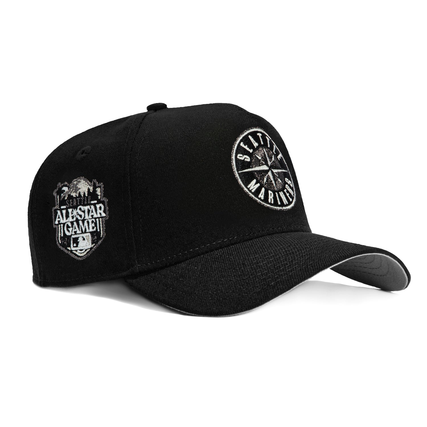 New Era 9Forty A-Frame Seattle Mariners 2023 All Star Game Patch Snapback Logo Hat - Black, White