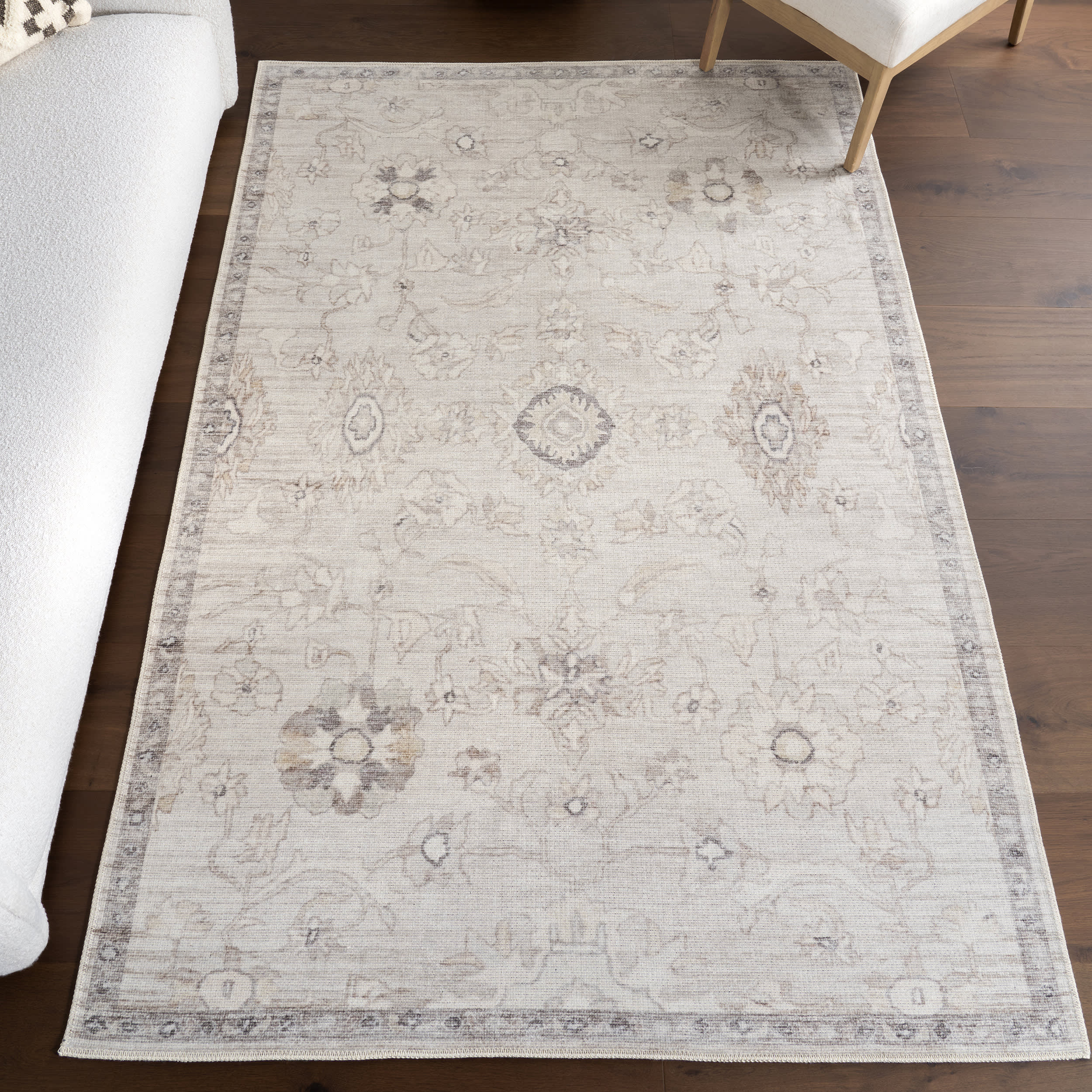 Cadence Floral Washable Rug | Taupe