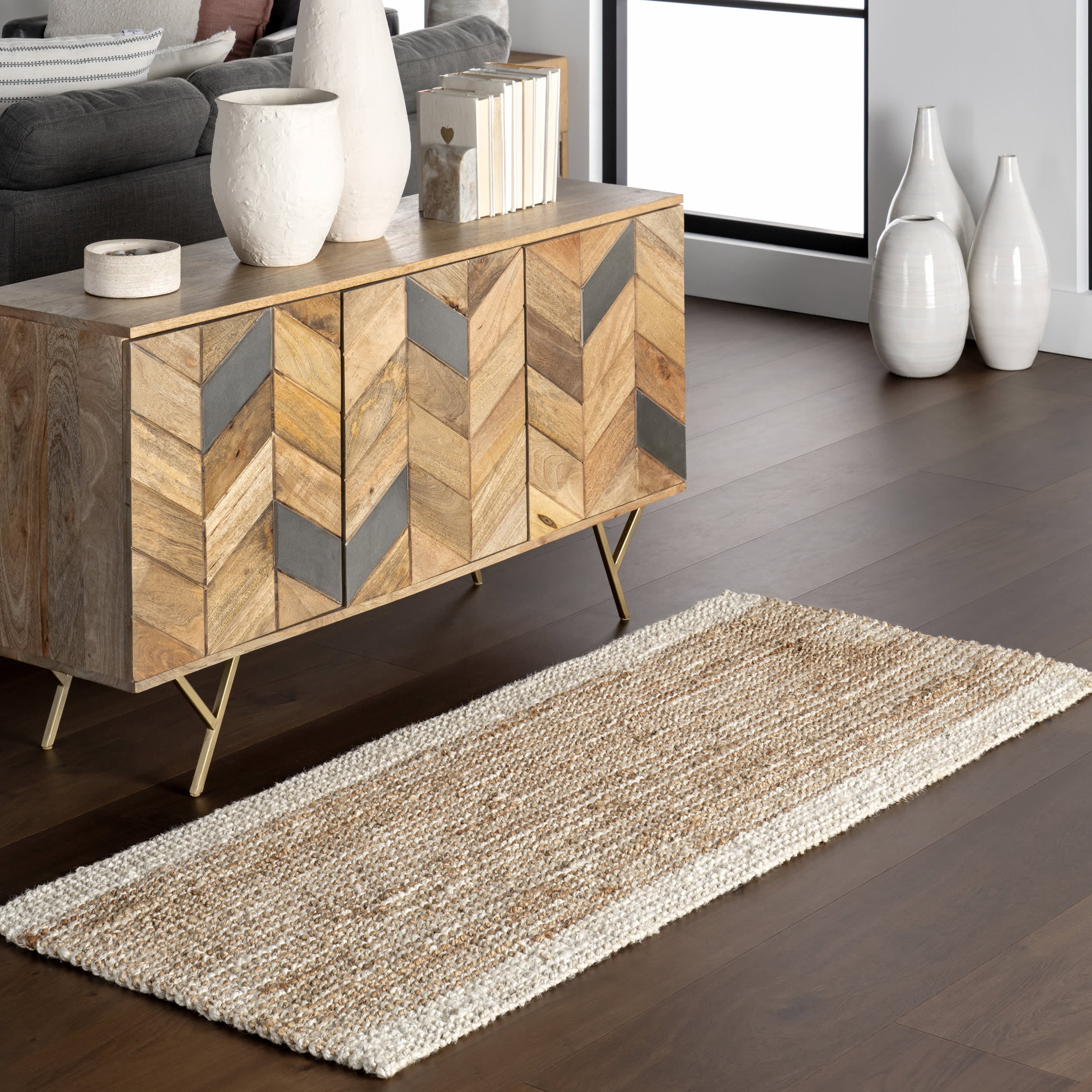 Freida Jute Bordered Rug | Ivory