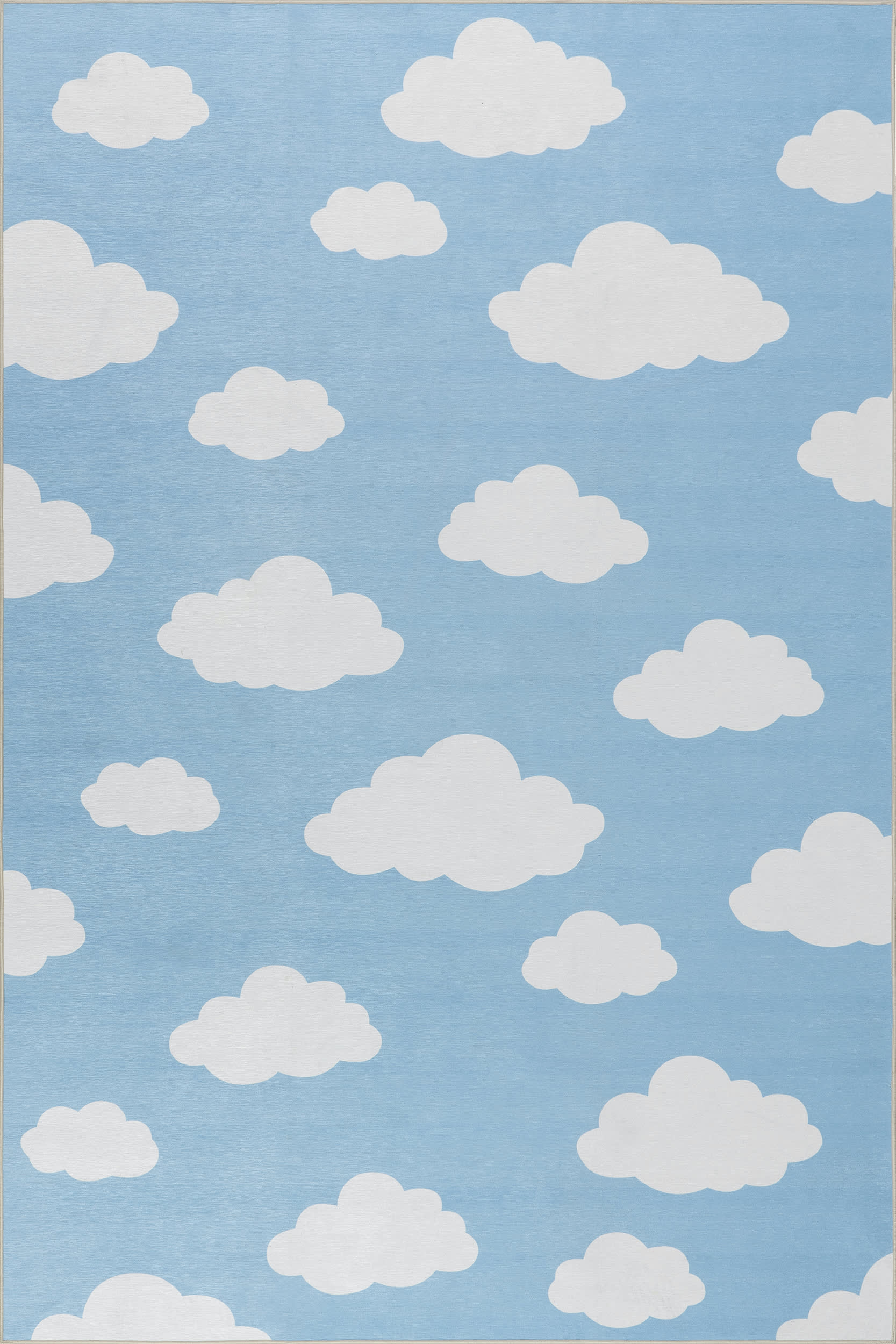 Landon Clouds Kids Spill Proof Washable Rug | Light Blue