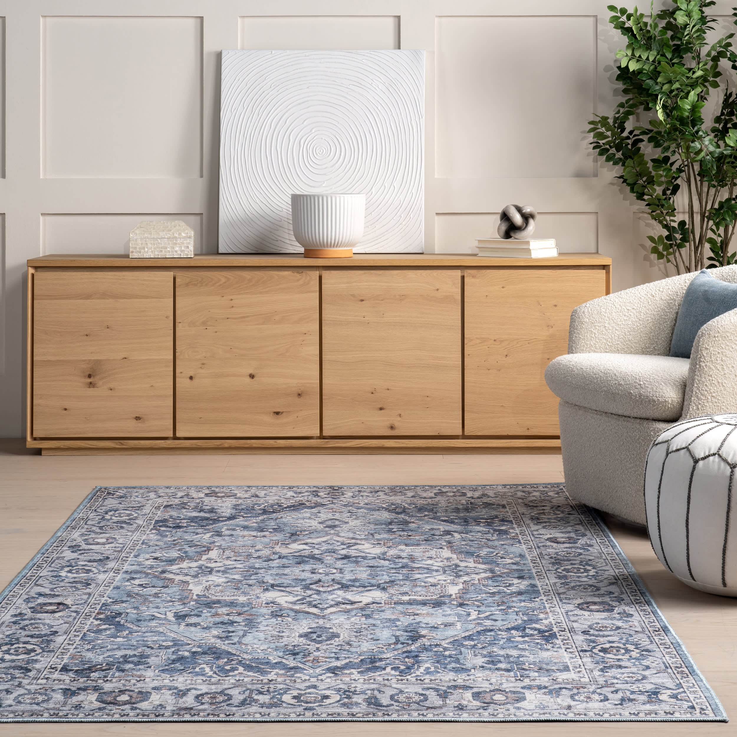 Ailish Botanical Washable Rug | Blue