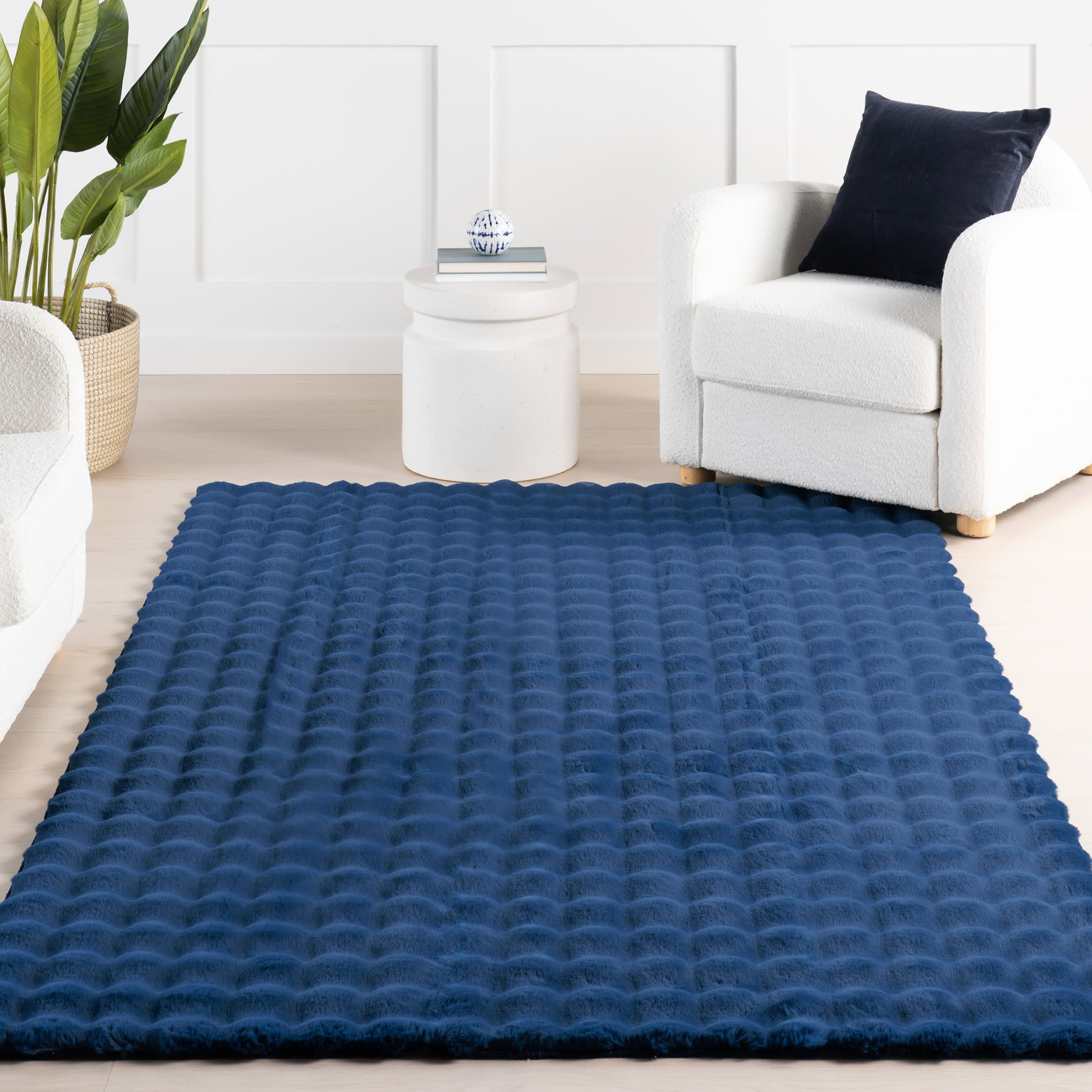 Ivana Checkered Plush Cloud Washable Rug | Navy