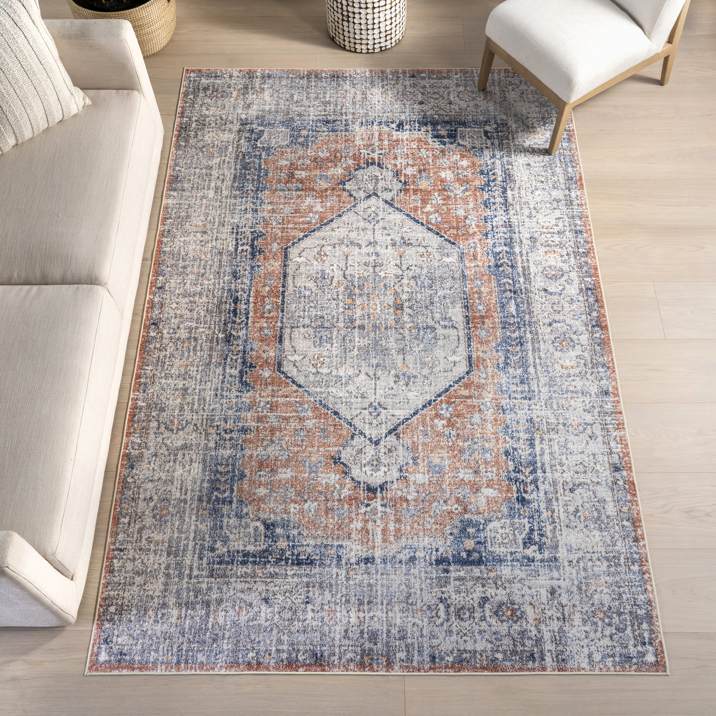 Vintage Medallion Spill Proof Washable Rug | Peach