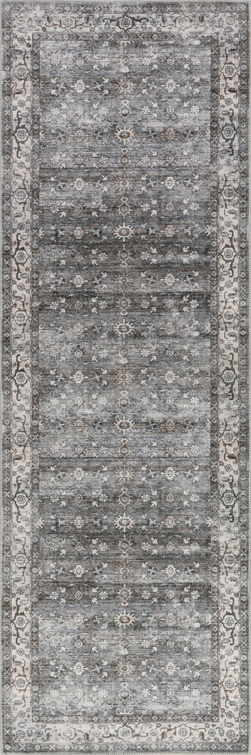 Myrtle Spill Proof Washable Vintage Rug | Grey