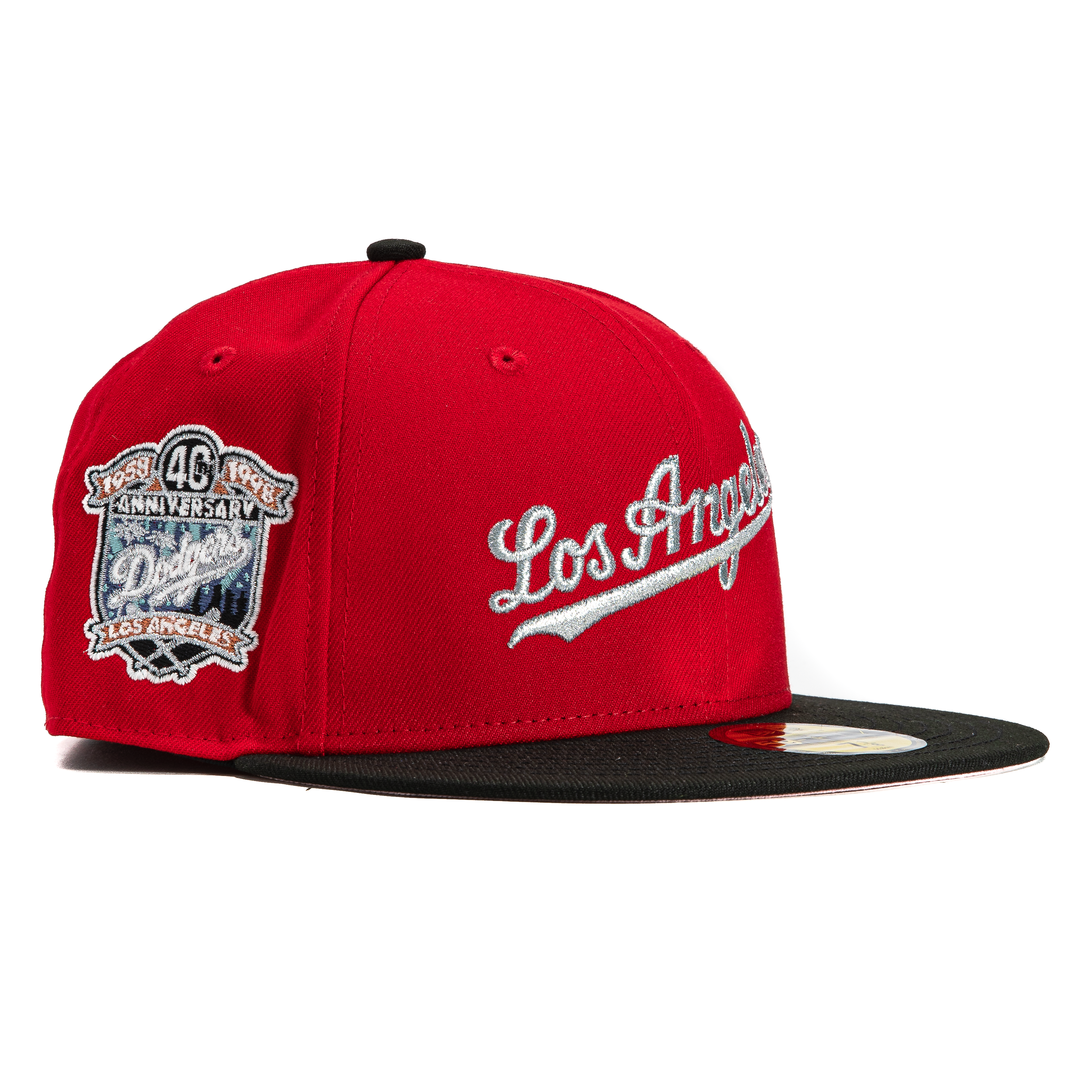 New Era 59Fifty Los Angeles Dodgers 40th Anniversary Patch Script Hat - Red, Black, Metallic Silver