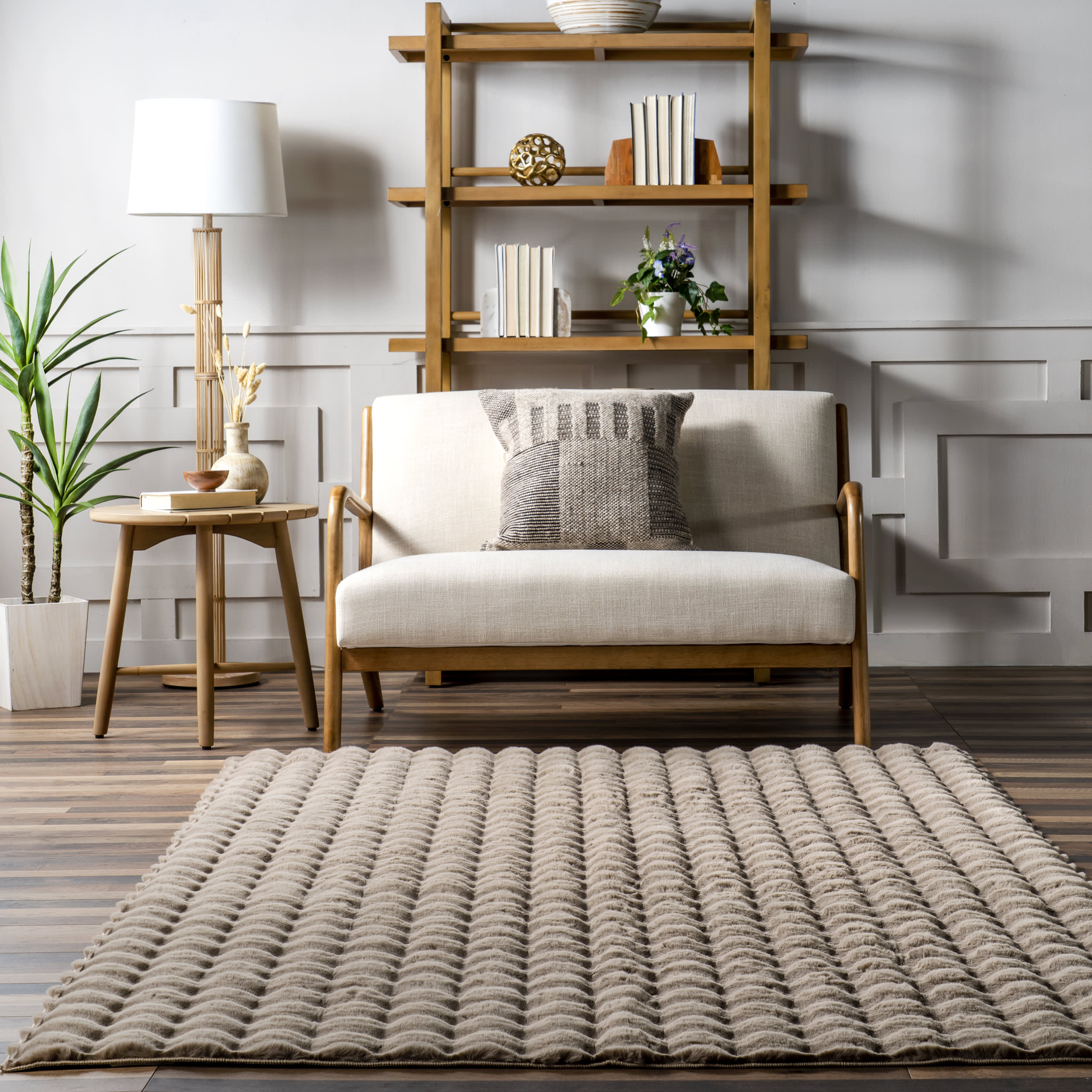 Ivana Checkered Plush Cloud Washable Rug | Taupe