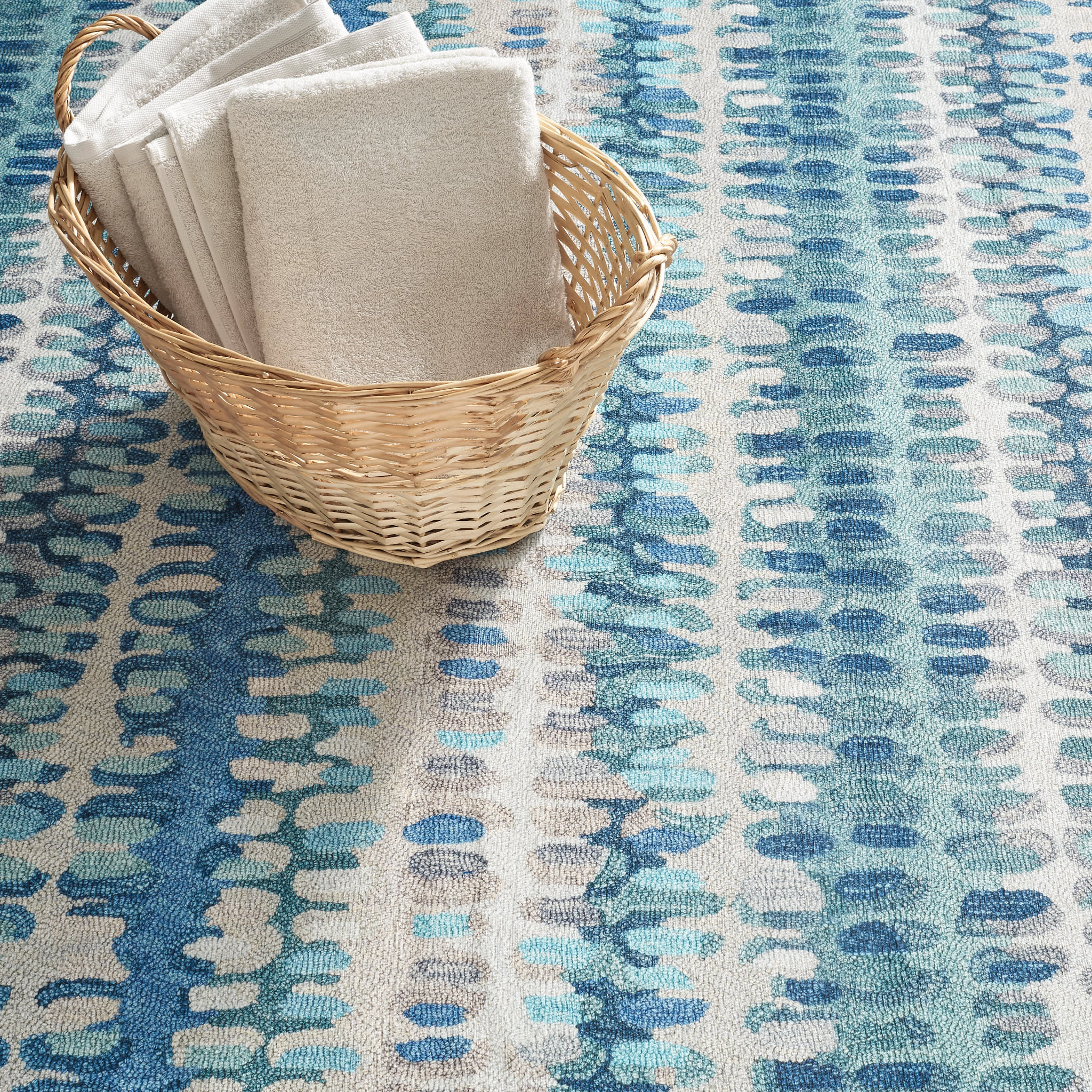 Paint Chip Blue Machine Washable Rug