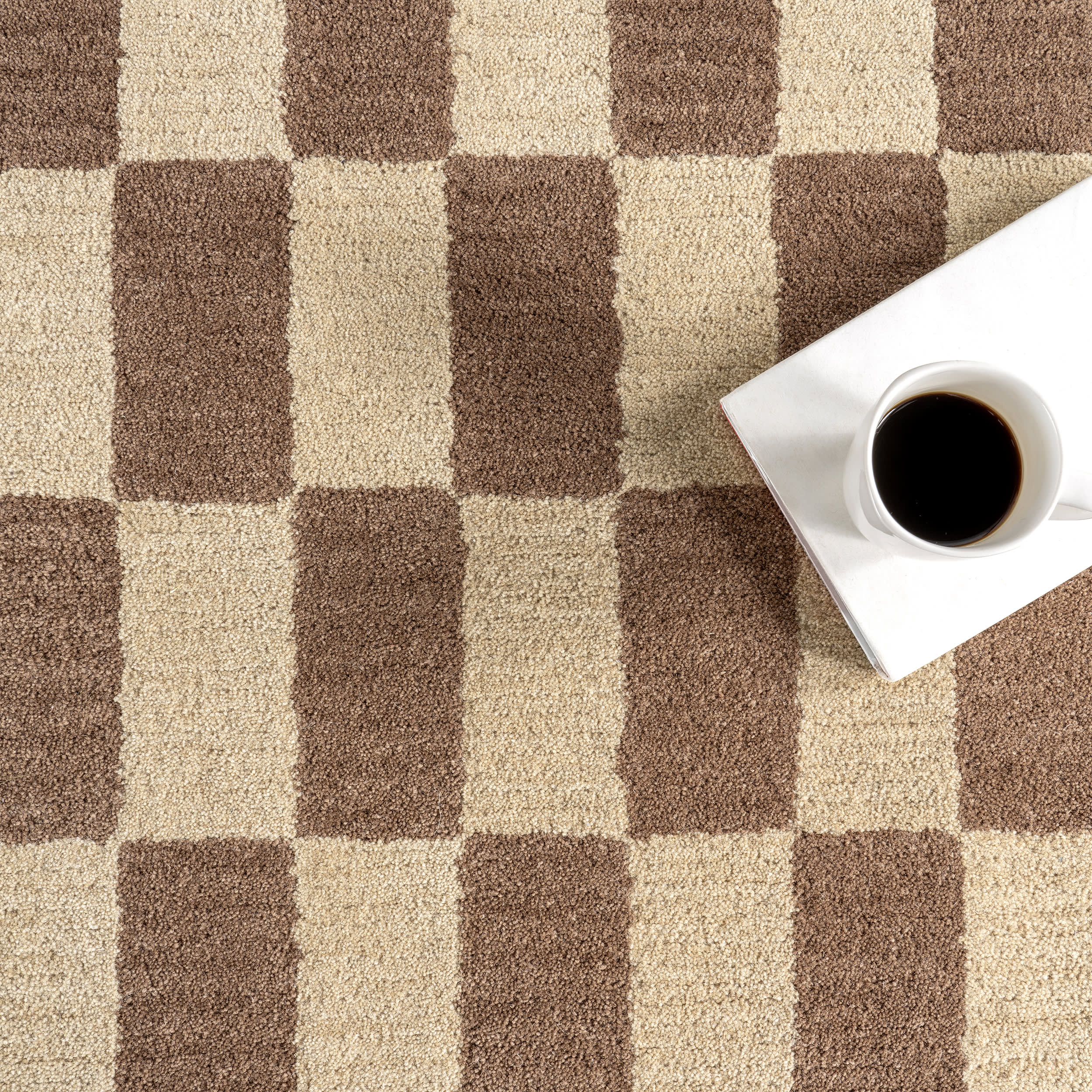 Kai Checkerboard Wool Rug | Mocha Brown