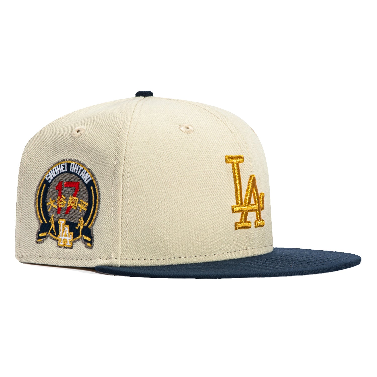 New Era 59Fifty Los Angeles Dodgers 17 Shohei Ohtani Patch Hat - Stone, Navy, Metallic Gold