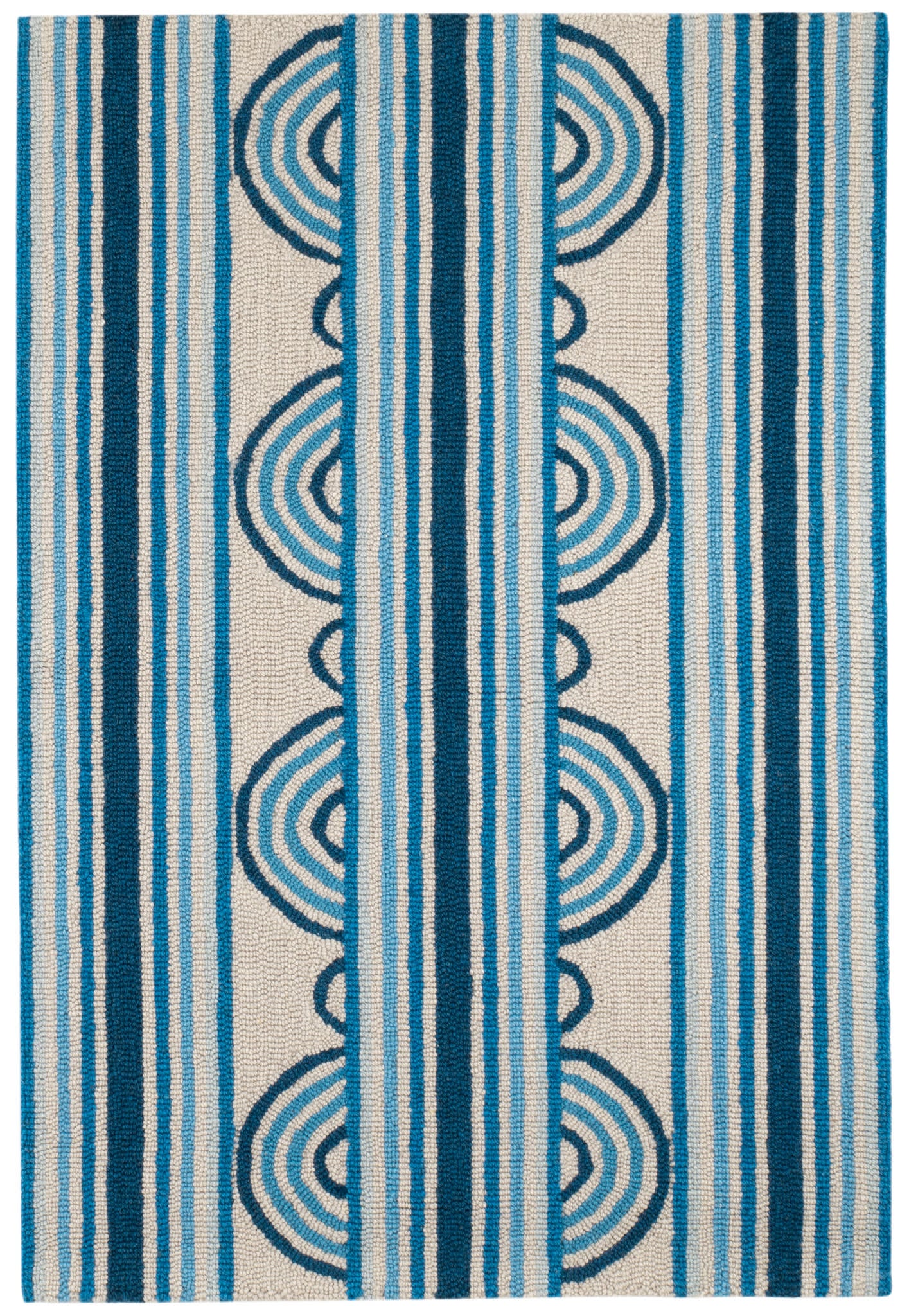 Button Blue Hand Micro Hooked Wool Rug