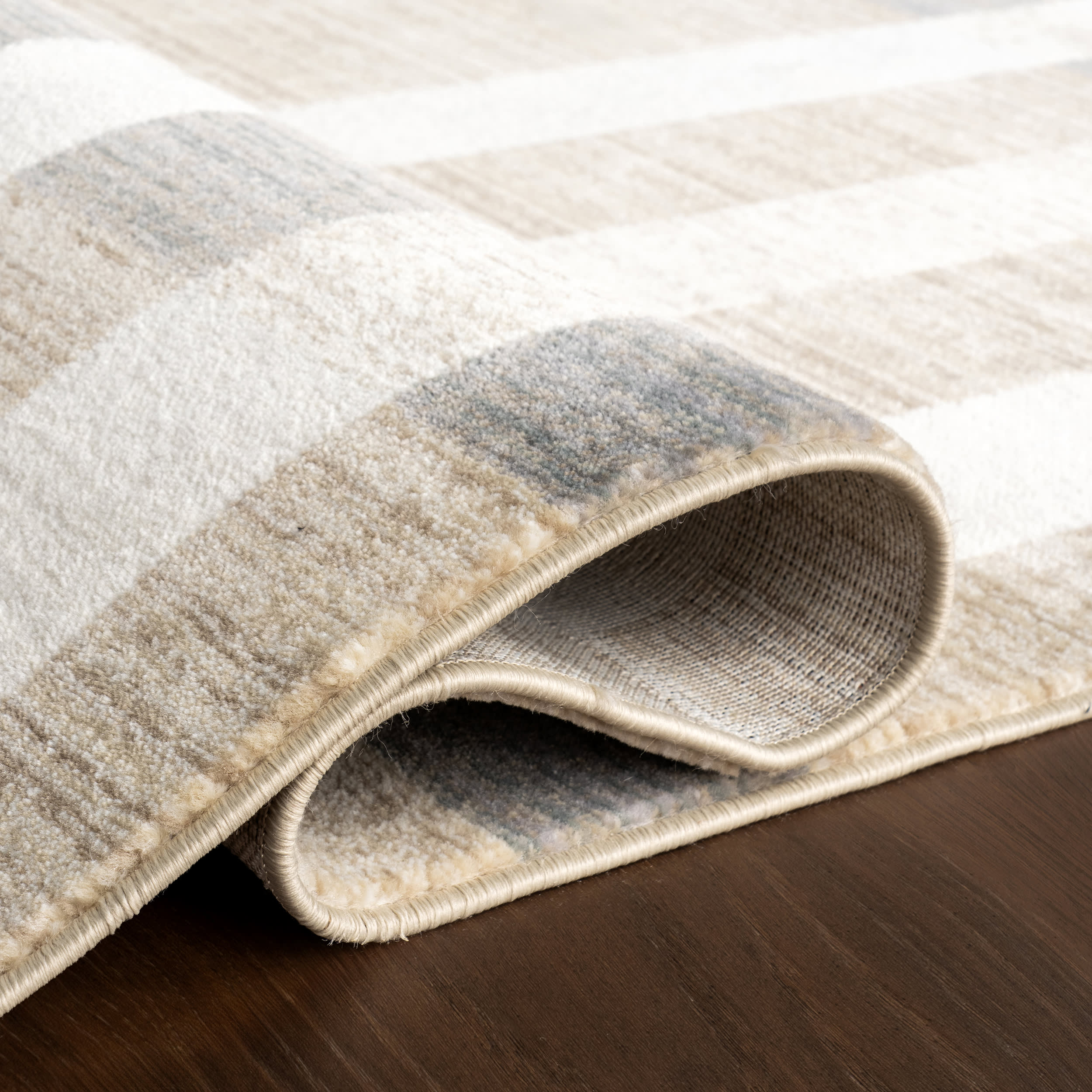 Mckinley Vintage Plaid Fringed Rug | Light Beige