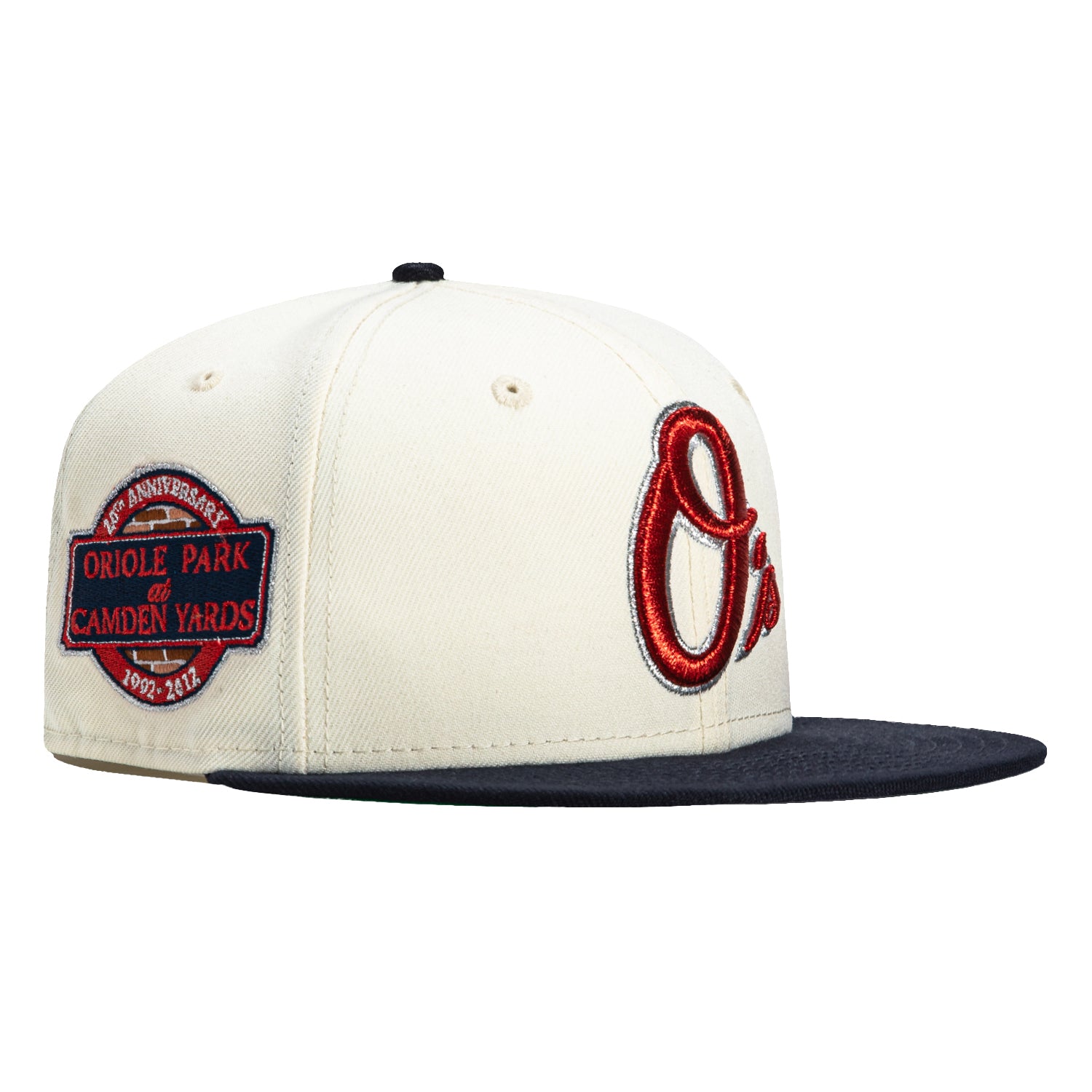 New Era 59Fifty Coco Mango Cherry Baltimore Orioles 20th Anniversary Stadium Patch Alternate Hat - White, Navy