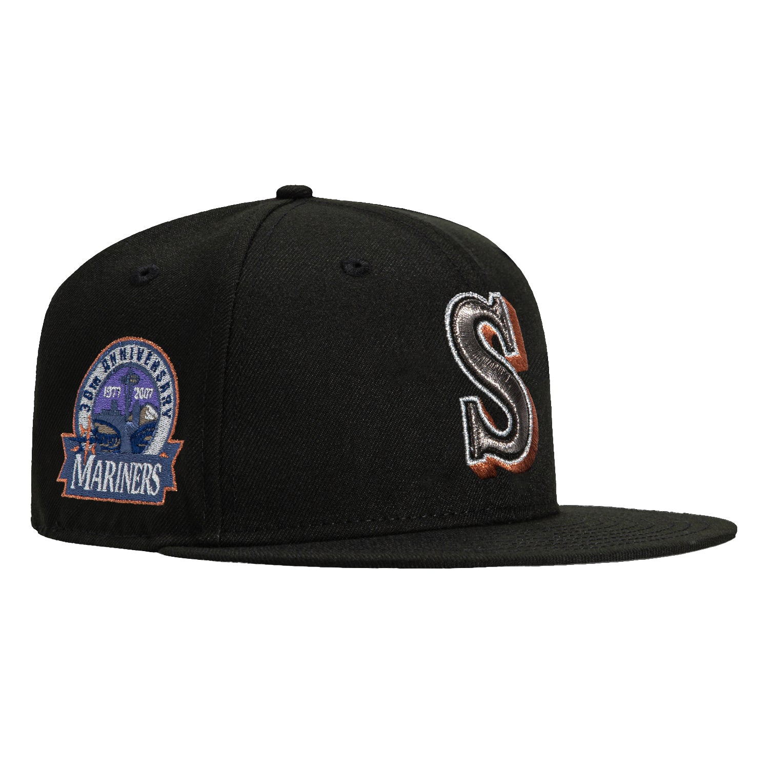 New Era 59Fifty Seattle Mariners 30th Anniversary Patch Hat - Black, Ivory, Metallic Copper