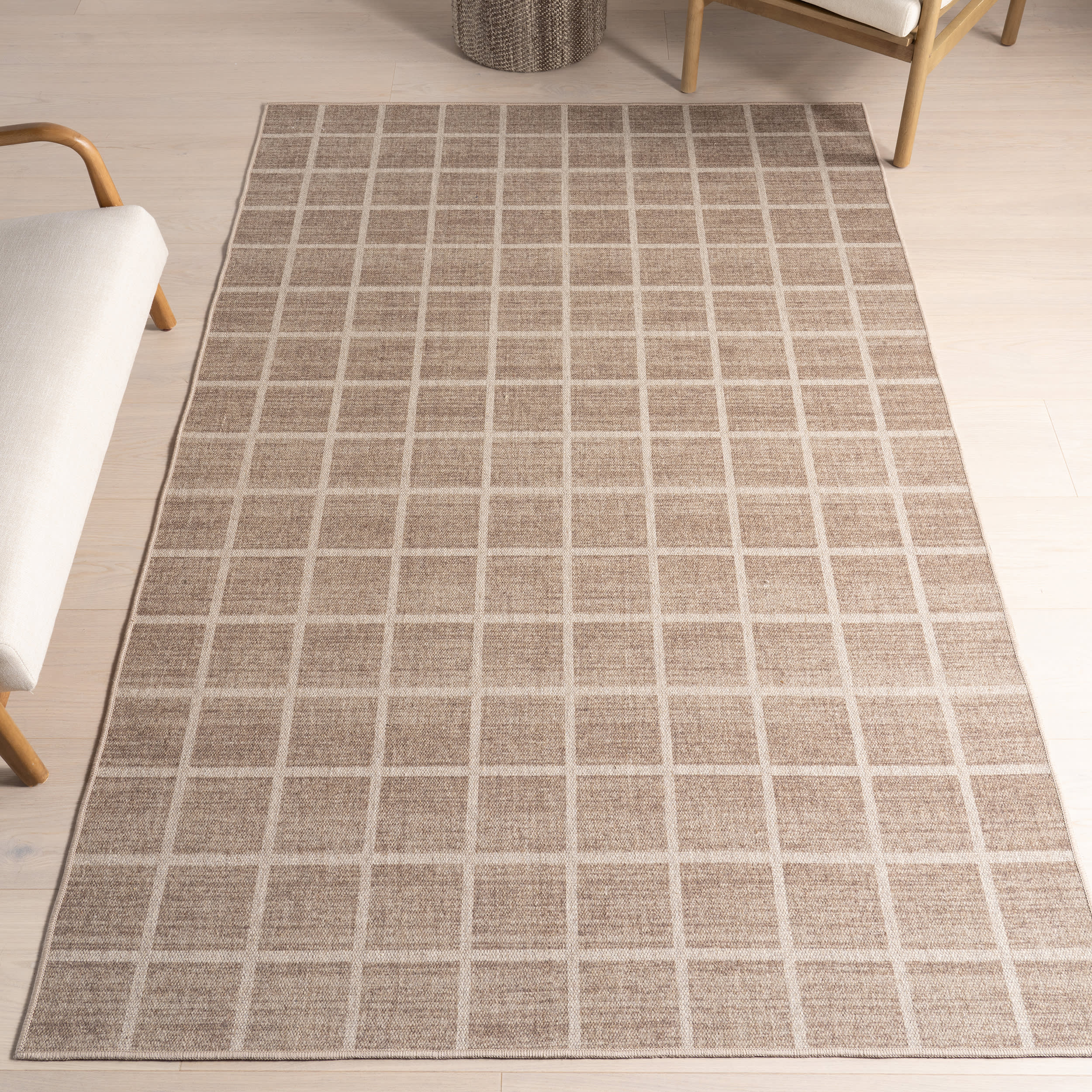 Verity Checkered Washable Rug | Brown