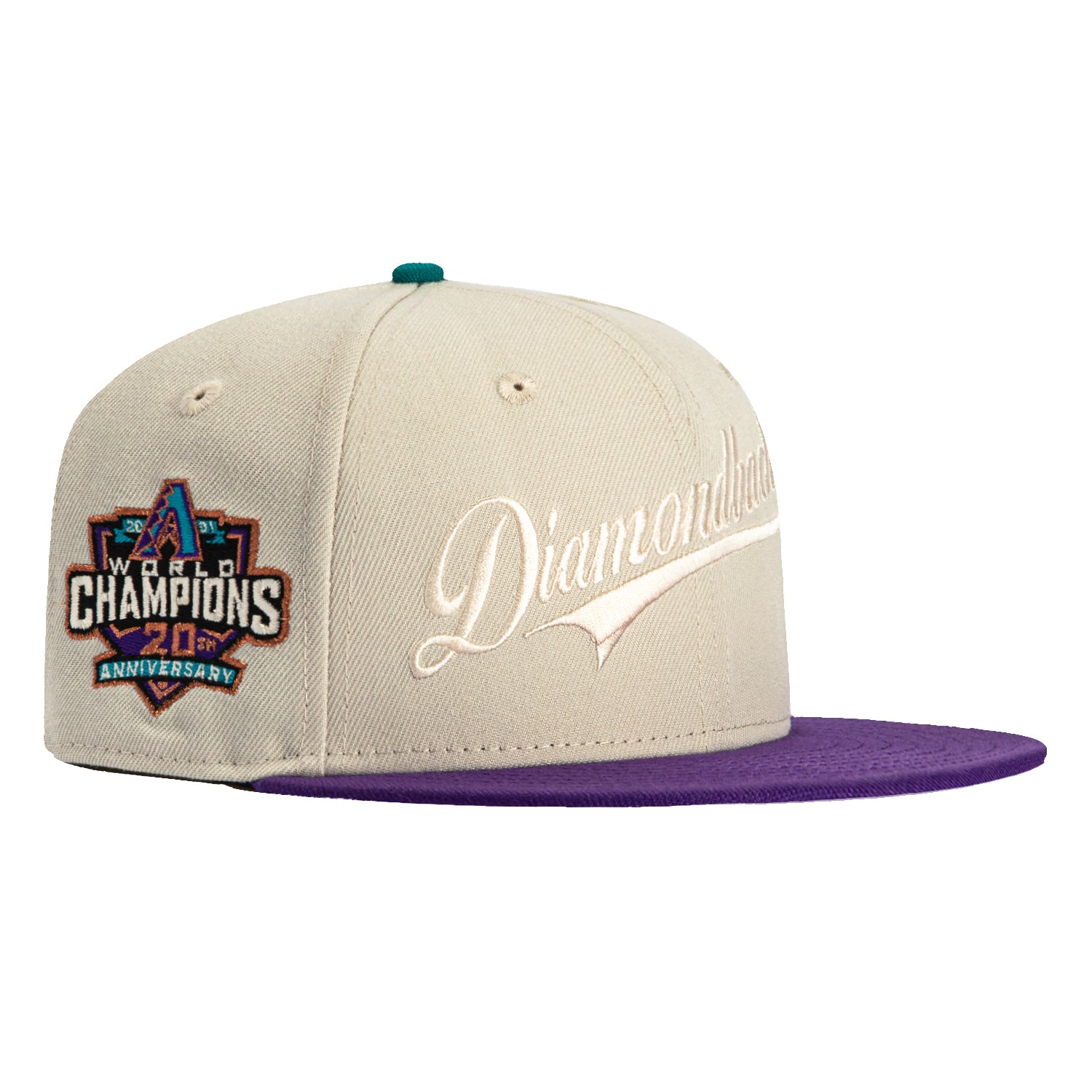 New Era 59Fifty Flawless Script Arizona Diamondbacks 20th Anniversary Champions Patch Hat - Stone, Purple