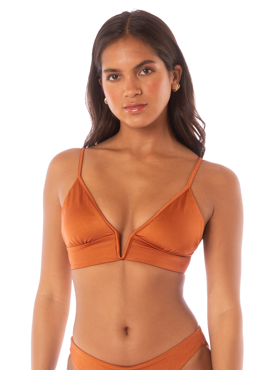 Maaji Satin Umber Parade Triangle Long Line Bikini Top