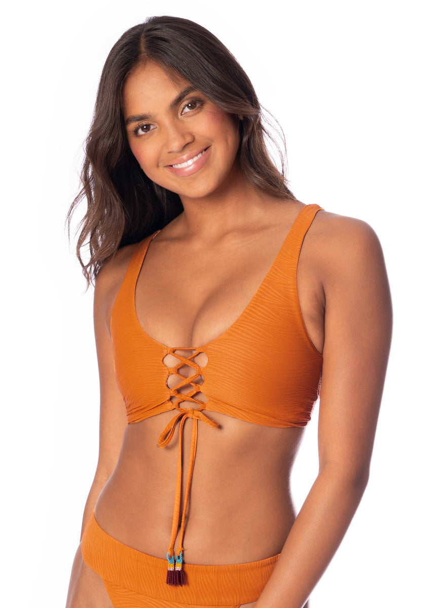 Maaji Wavy Chestnut Allure Long Line Triangle Bikini Top