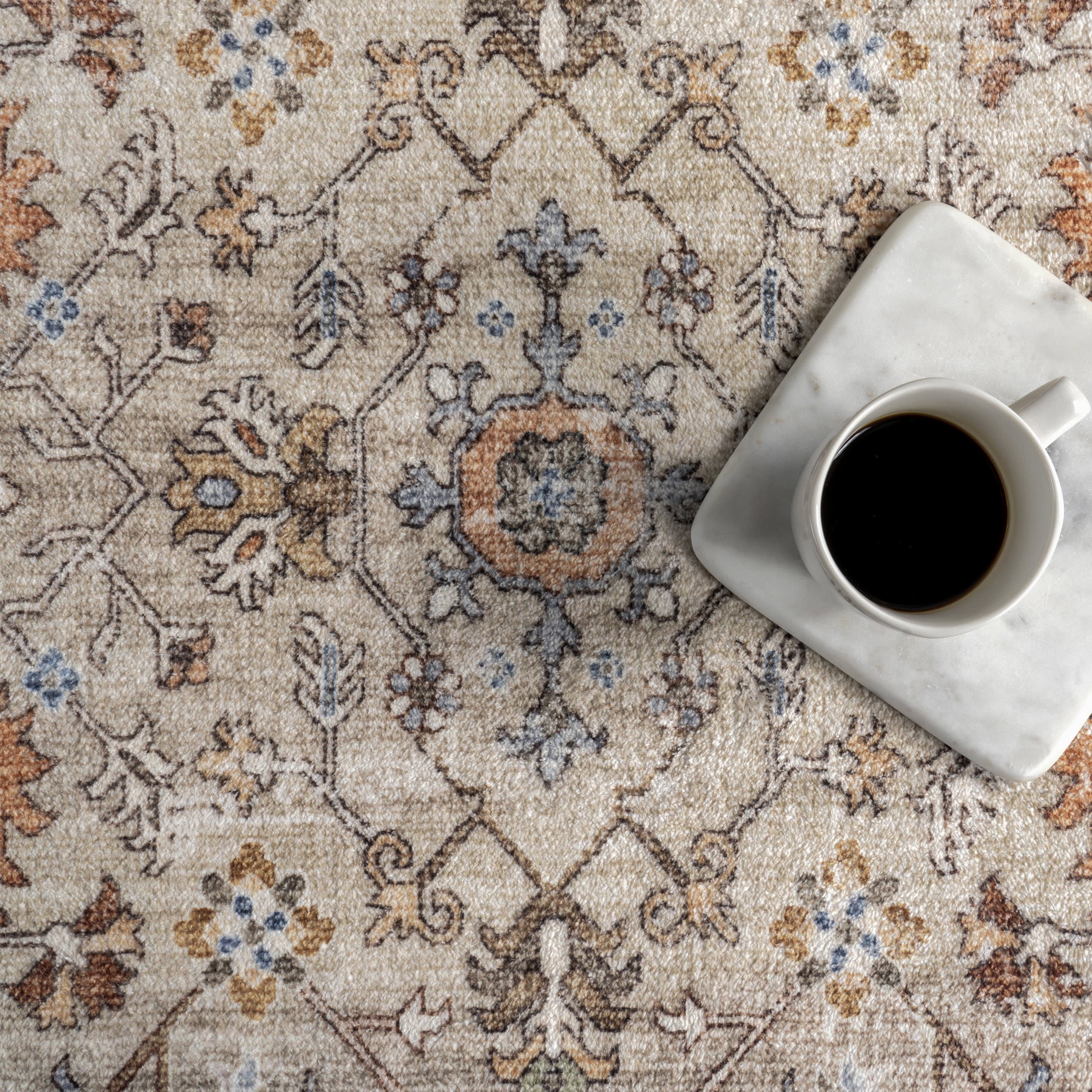 Yuna Medallion Washable Rug | Beige