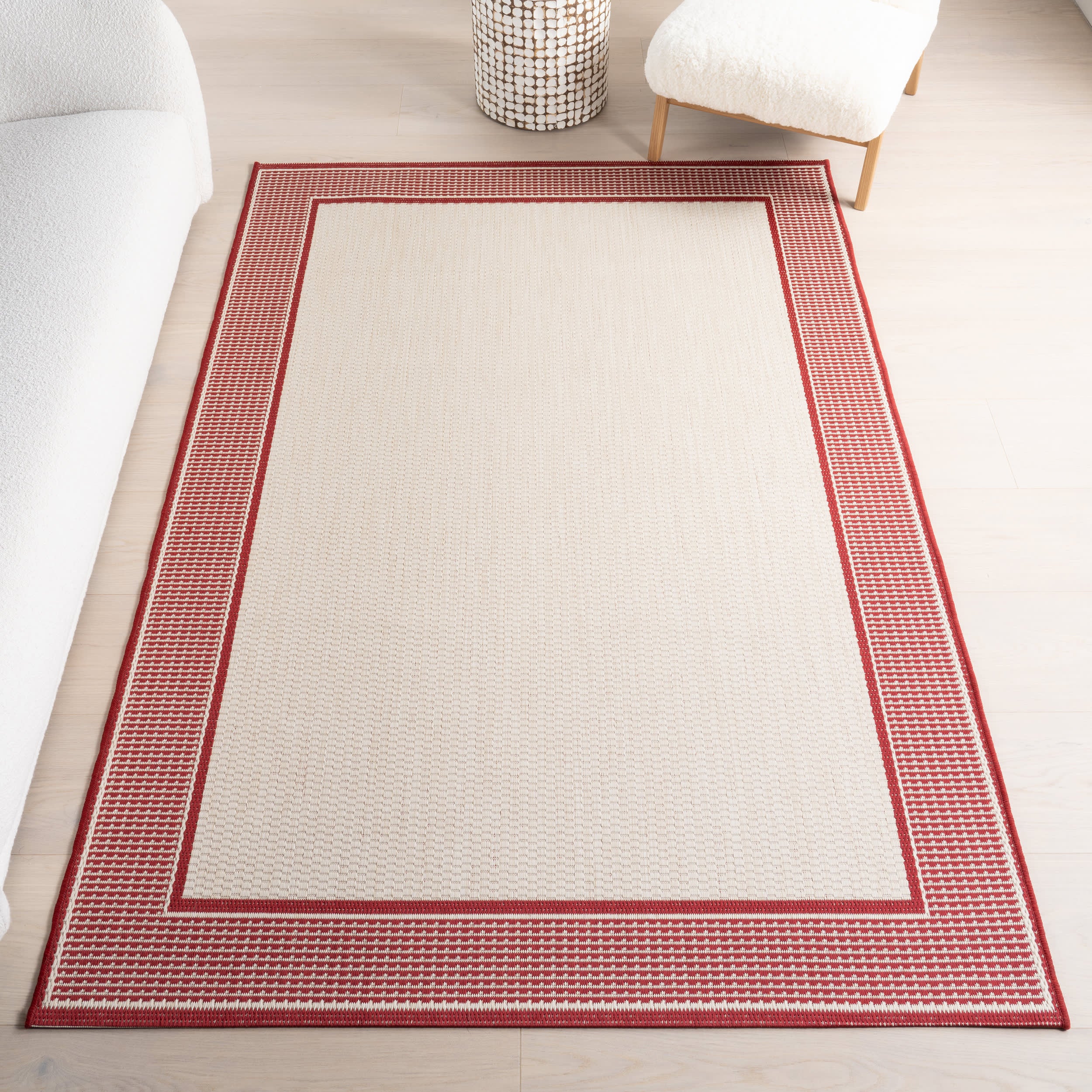 Monochrome Bordered Indoor/Outdoor Rug | Ivory