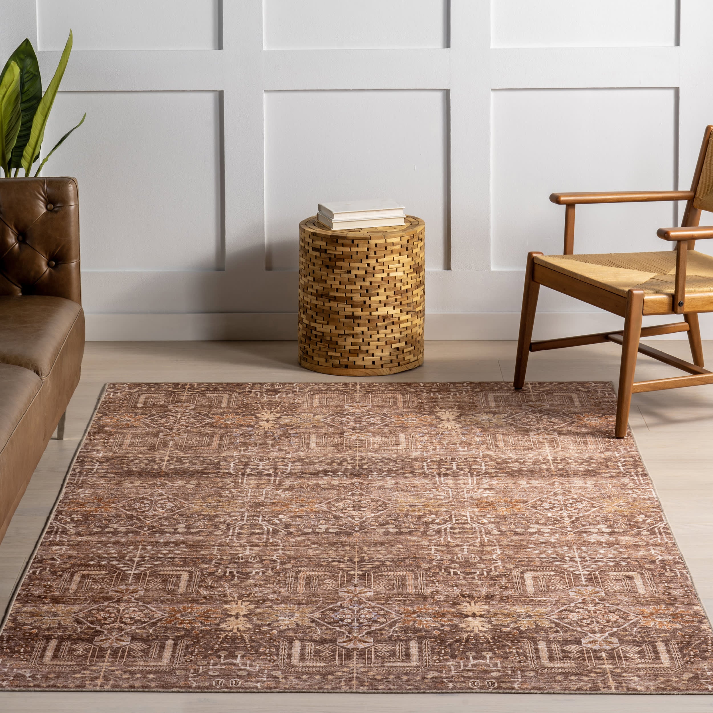 McKenna Floral Spill Proof Washable Rug | Brown