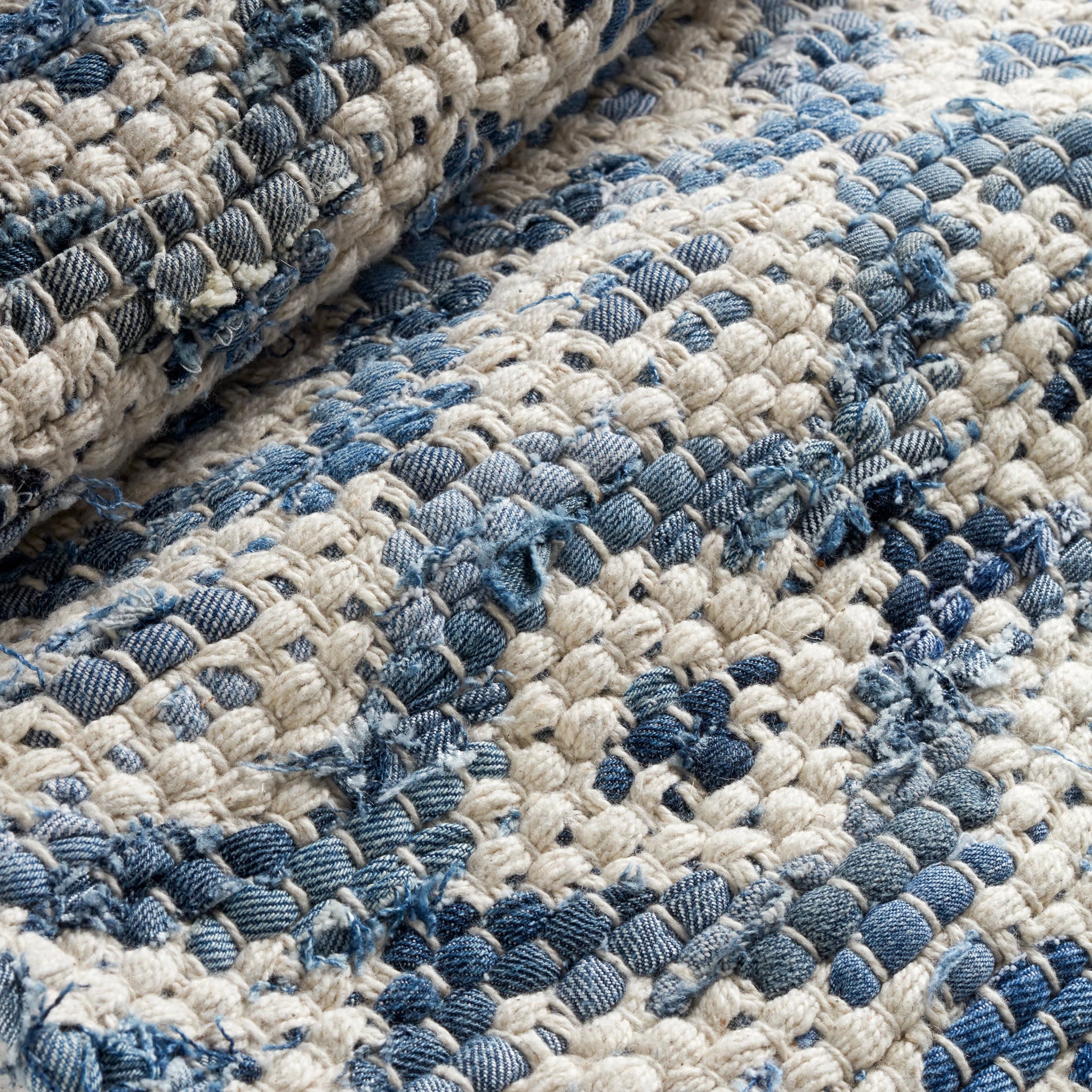 Denim Rag Diamond Ivory Handwoven Cotton Rug