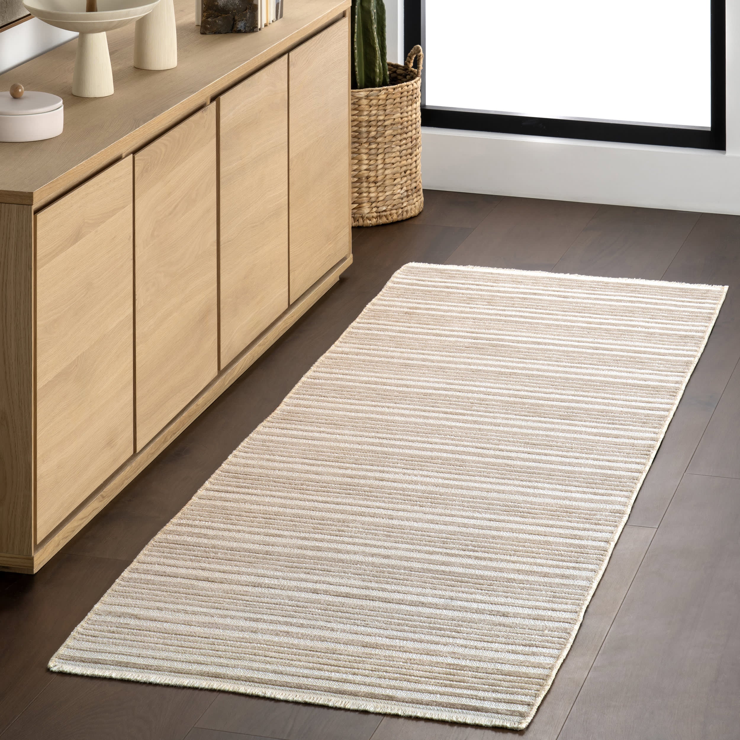 Melany Striped Reversible Washable Rug | Taupe