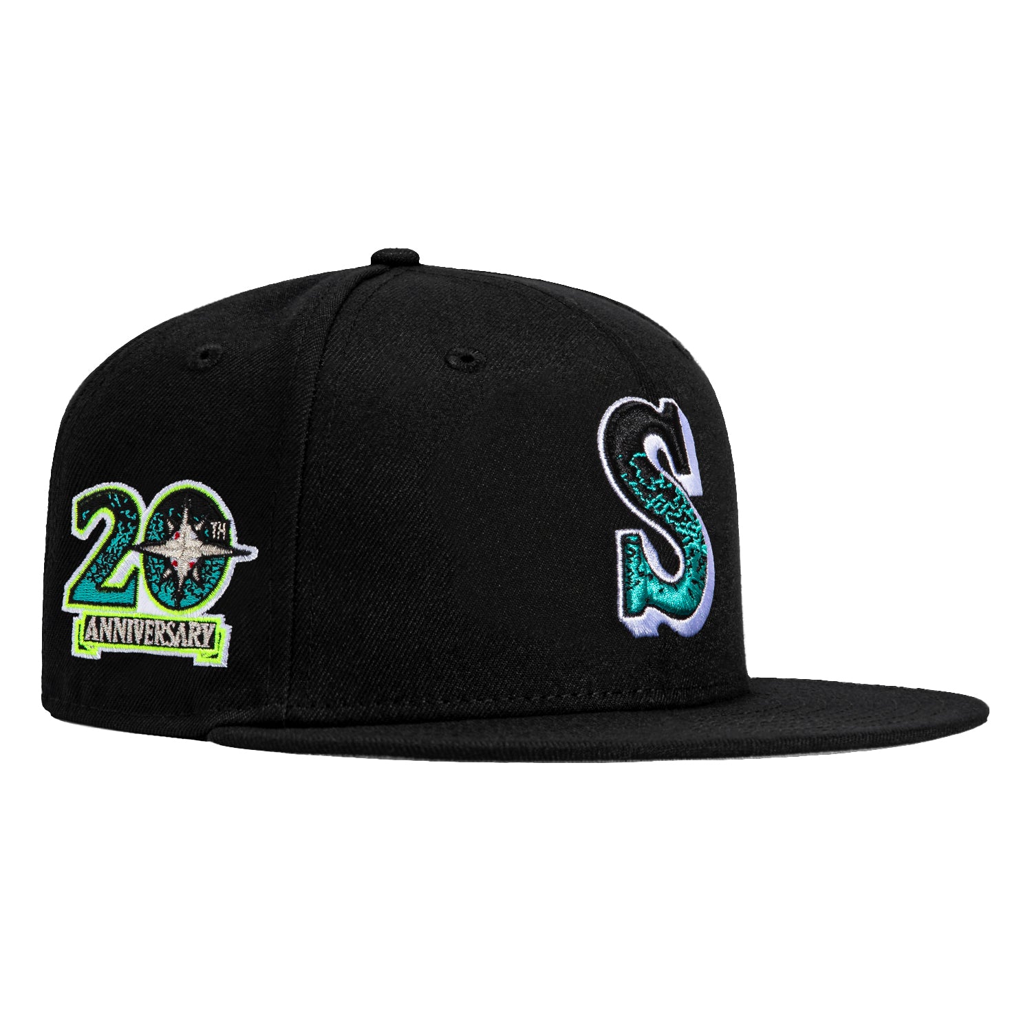 New Era 59Fifty Aqua Seattle Mariners 20th Anniversary Patch Hat - Black, Teal